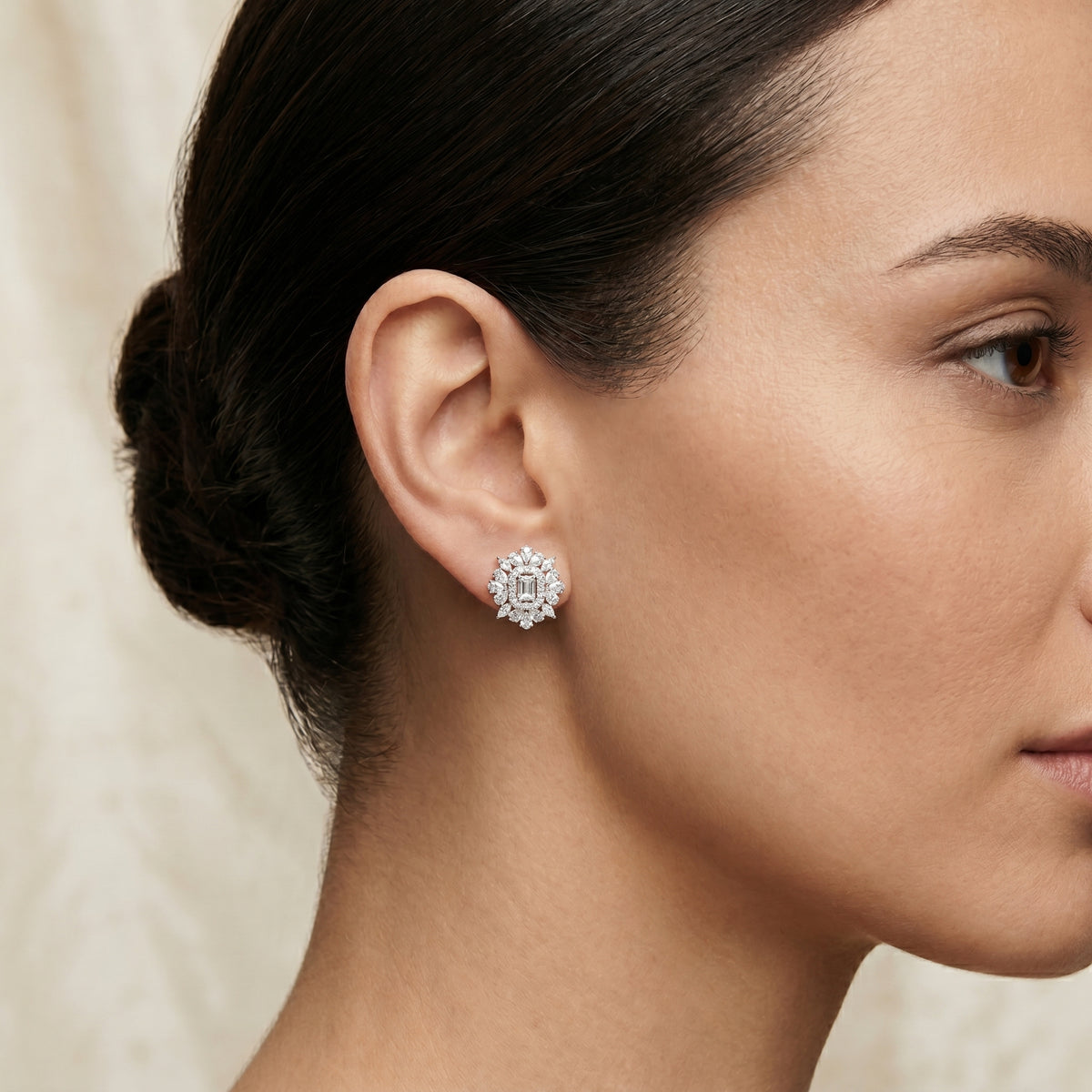 Emerald Cut Pear Halo Diamond Stud Earrings