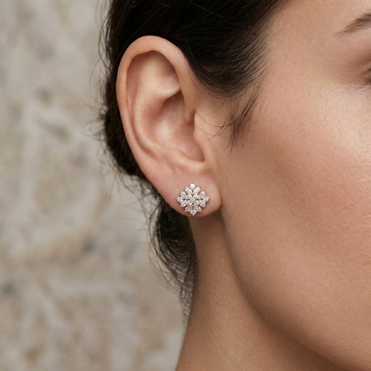 Pear Petal Flower Diamond Stud Earrings