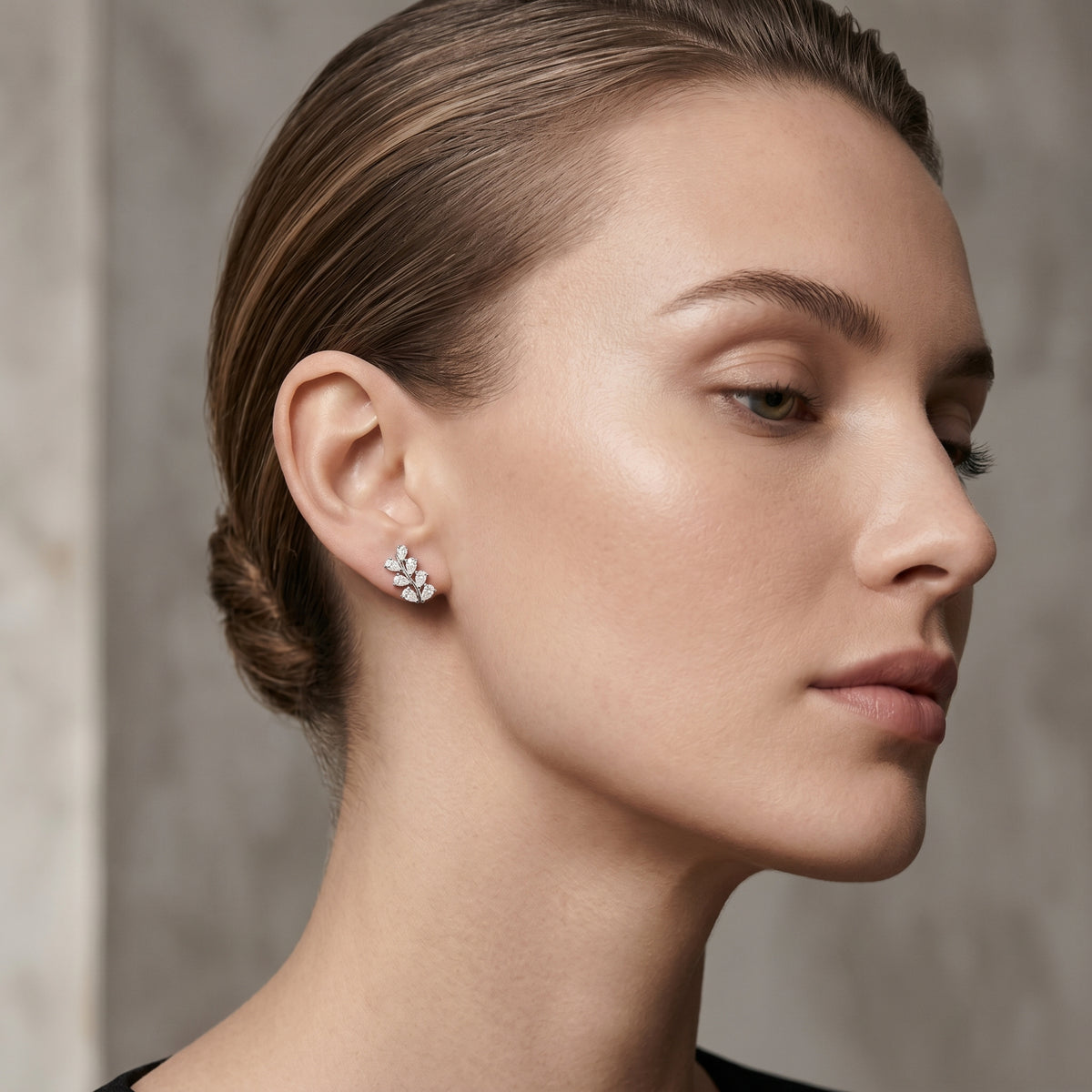 Pear Vine Cluster Diamond Stud Earrings
