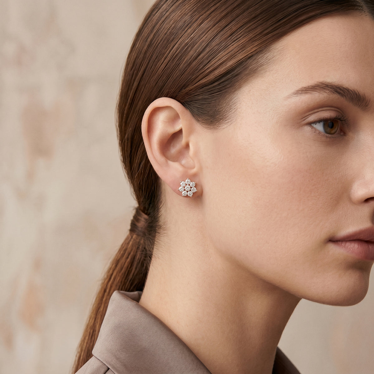 Collet-Set Diamond Flower Stud Earrings
