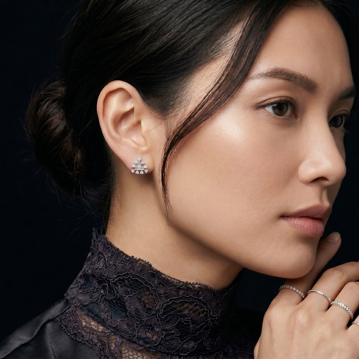 Triangle Halo Diamond Stud Earrings