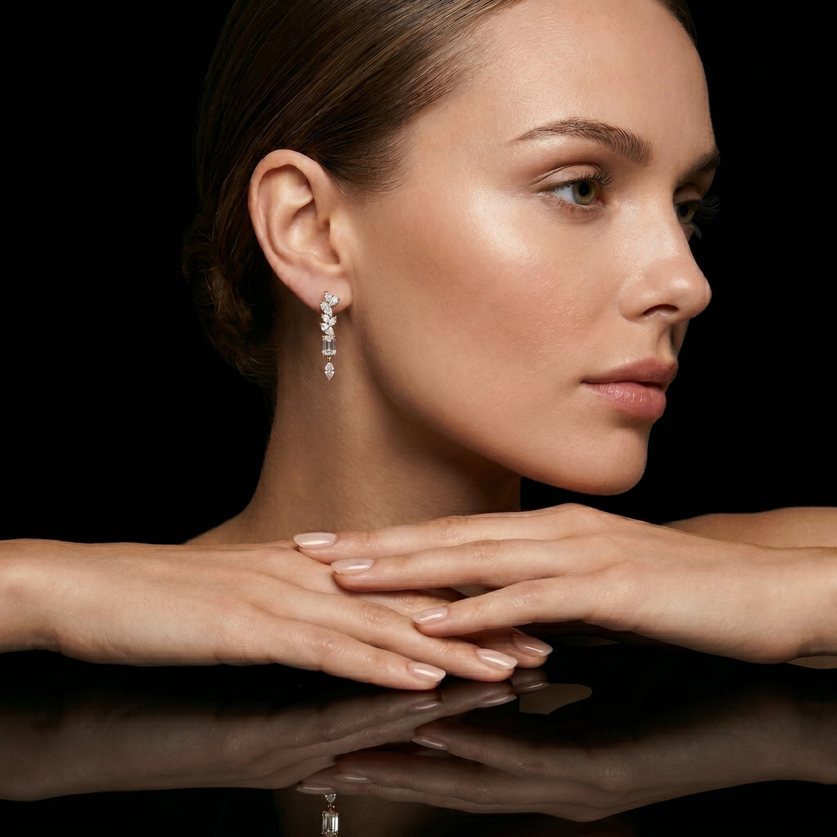 Emerald Cut and Marquise Line Diamond Drop Earrings