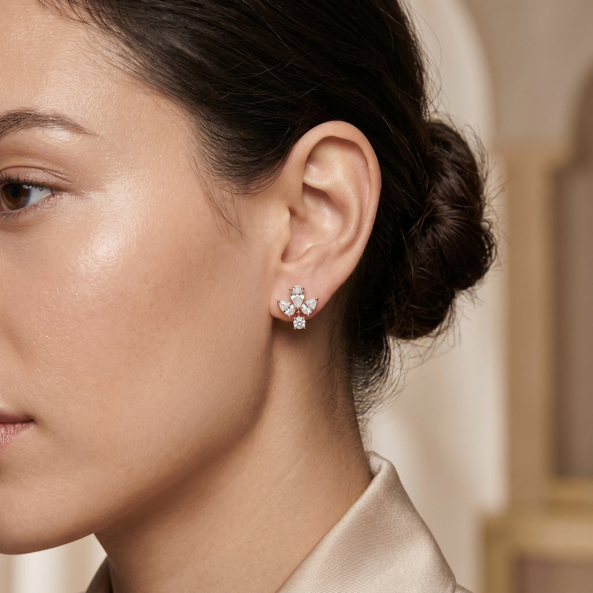 Pear Trefoil Drop Diamond Stud Earrings