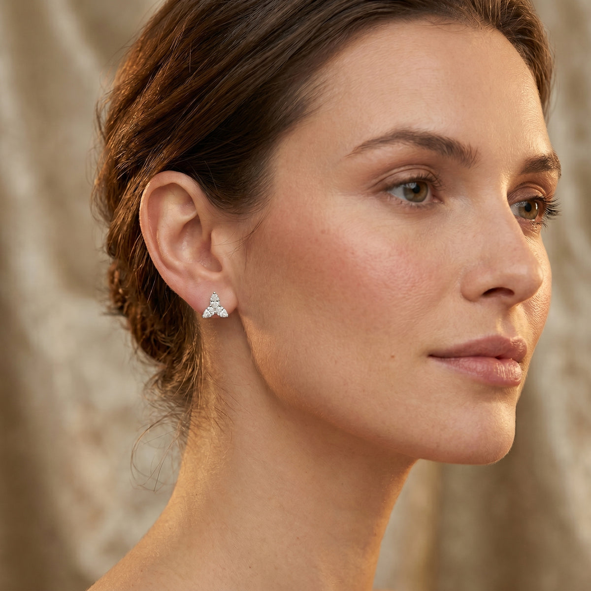 Three-Pear Diamond Cluster Stud Earrings