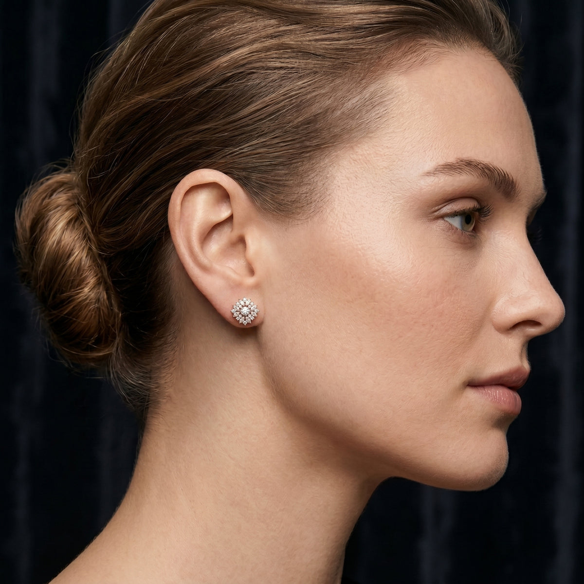 Round Marquise Halo Diamond Stud Earrings