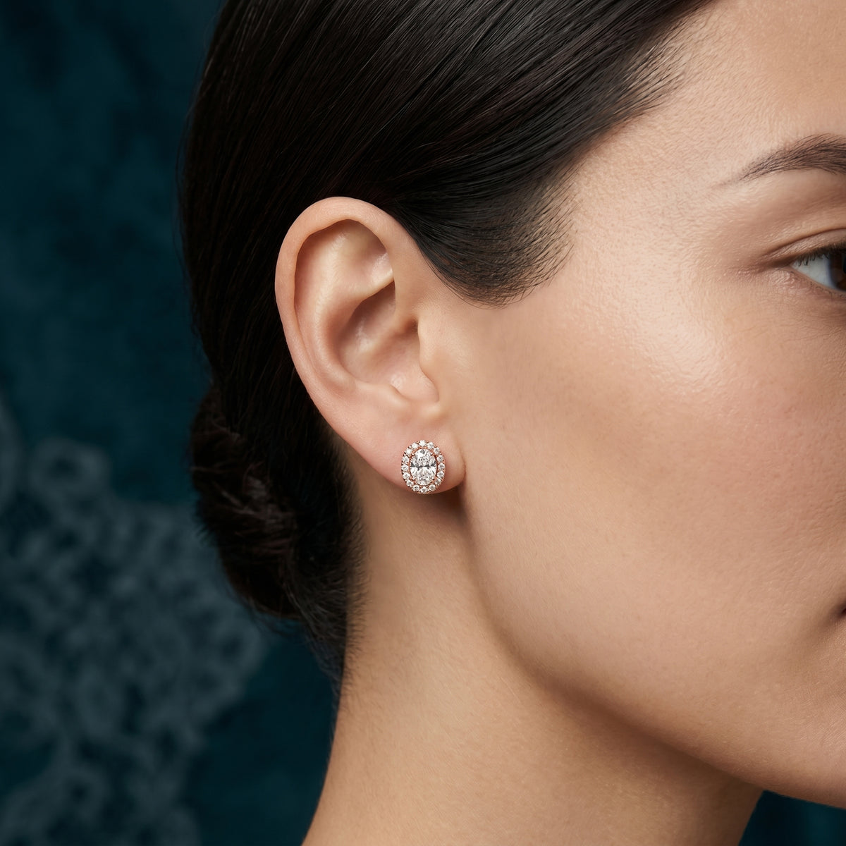 Oval Cluster Halo Diamond Stud Earrings