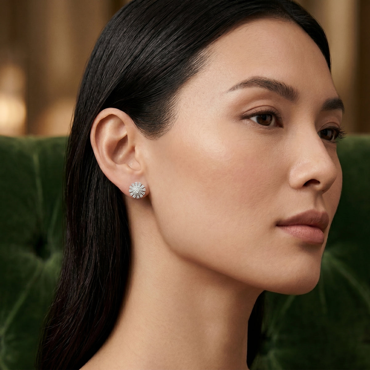 Round Pear and Oval Cluster Diamond Stud Earrings