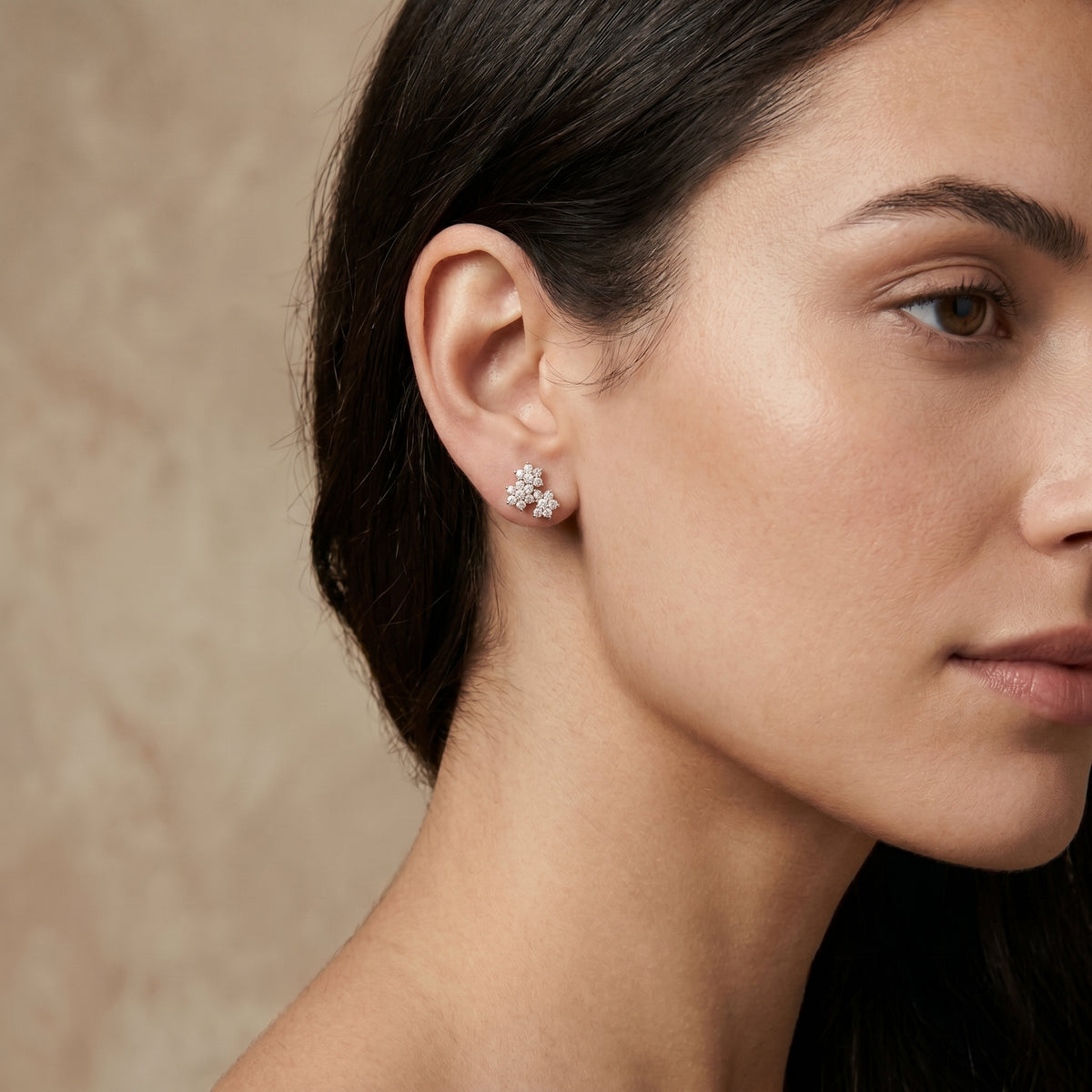 Triple Flower Cluster Diamond Stud Earrings
