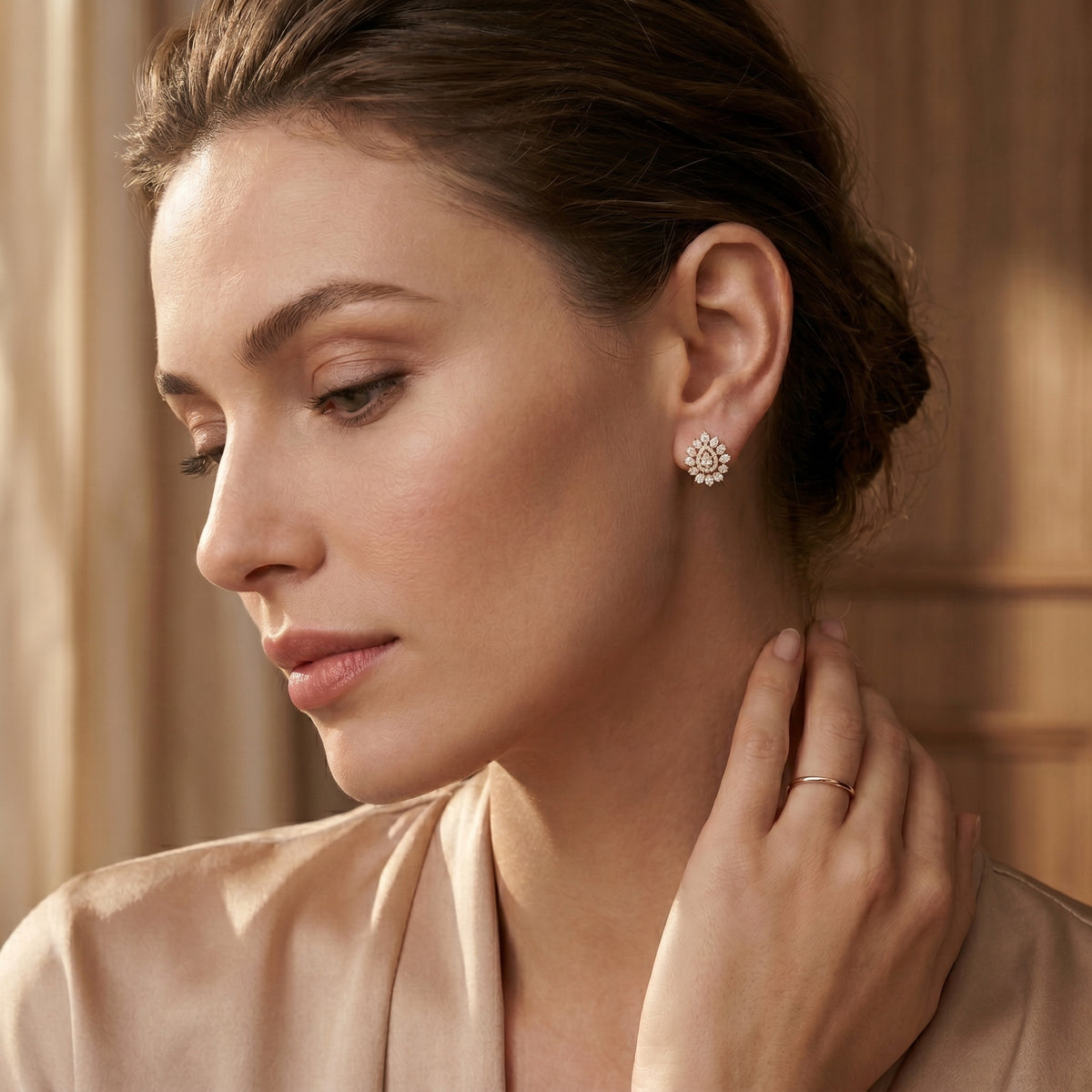 Pear Center Pear Halo Diamond Stud Earrings