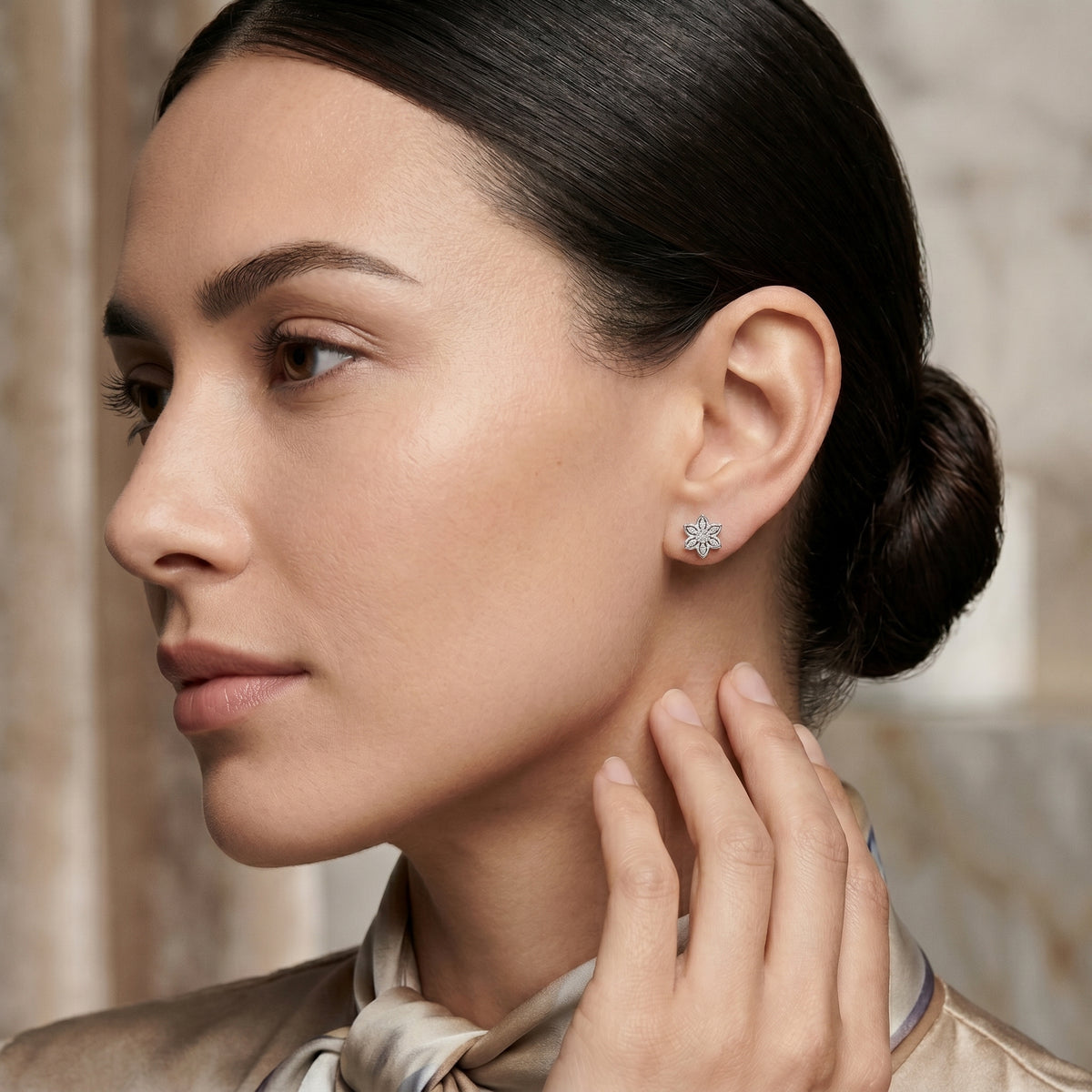 Bezel Marquise Star Flower Diamond Stud Earrings