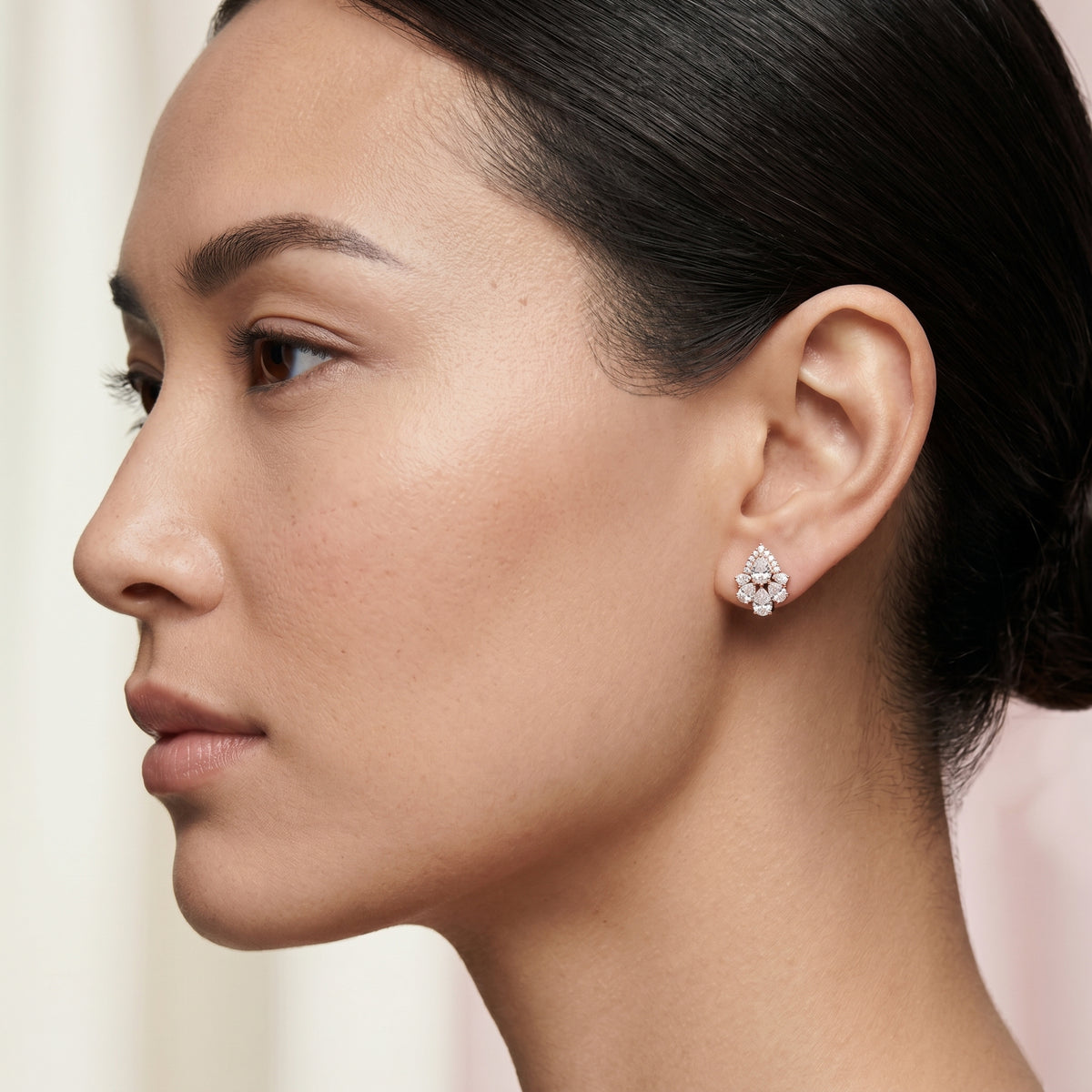 Pear Cascade Cluster Diamond Stud Earrings