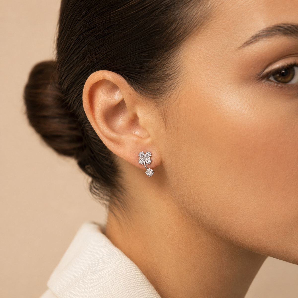 Pear Butterfly and Round Drop Diamond Stud Earrings