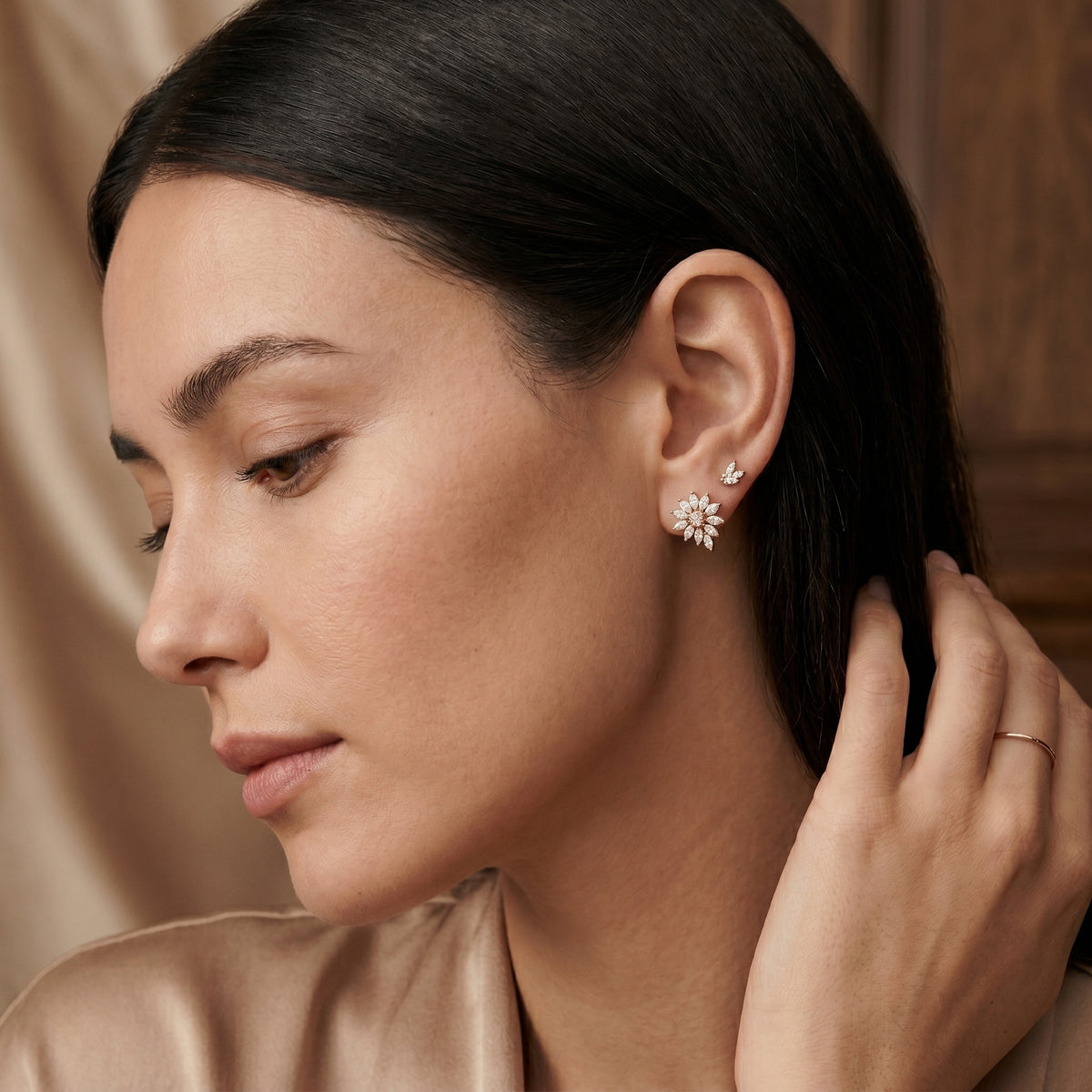 Marquise Teardrop Cluster Diamond Stud Earrings
