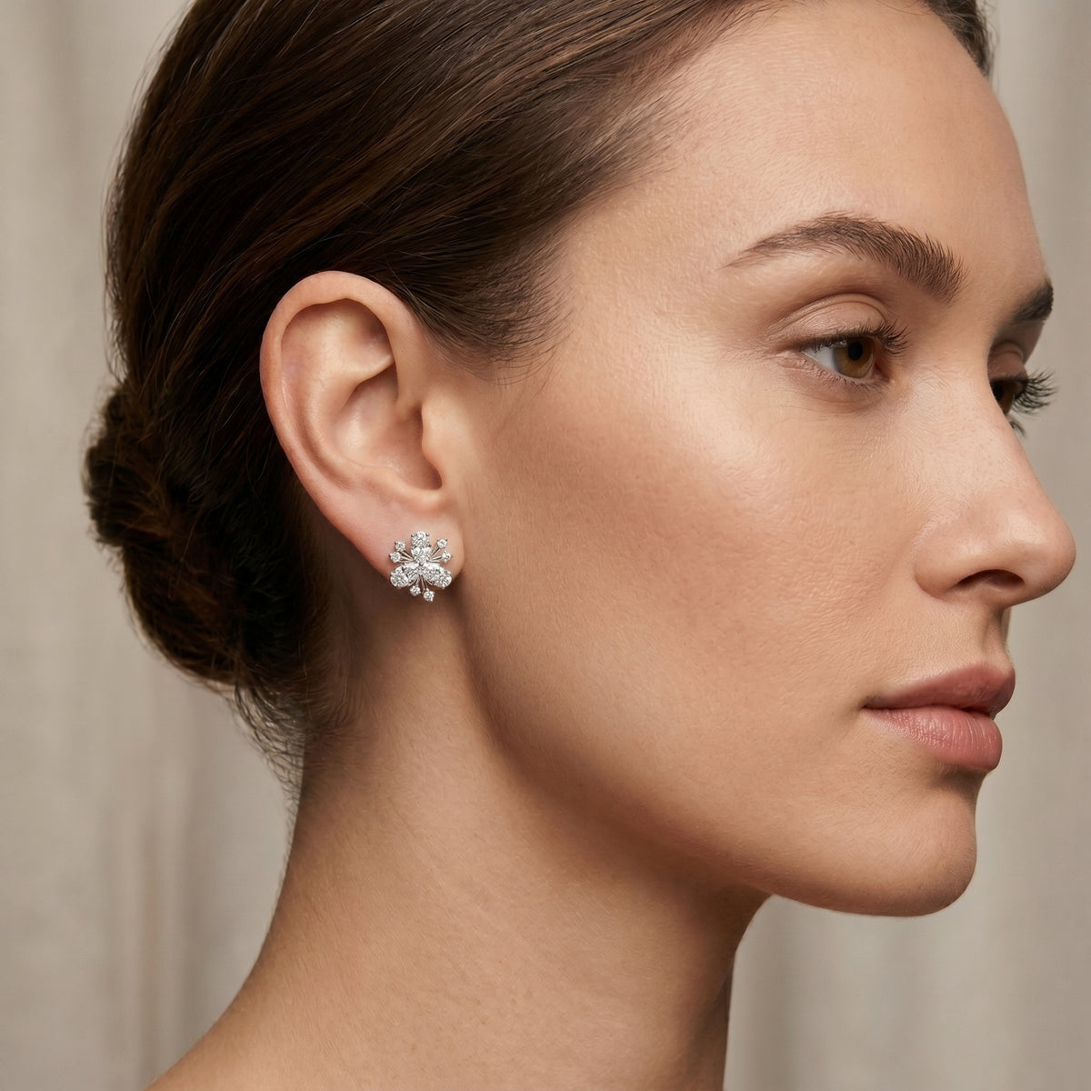 Oval and Pear Trefoil Cluster Diamond Stud Earrings