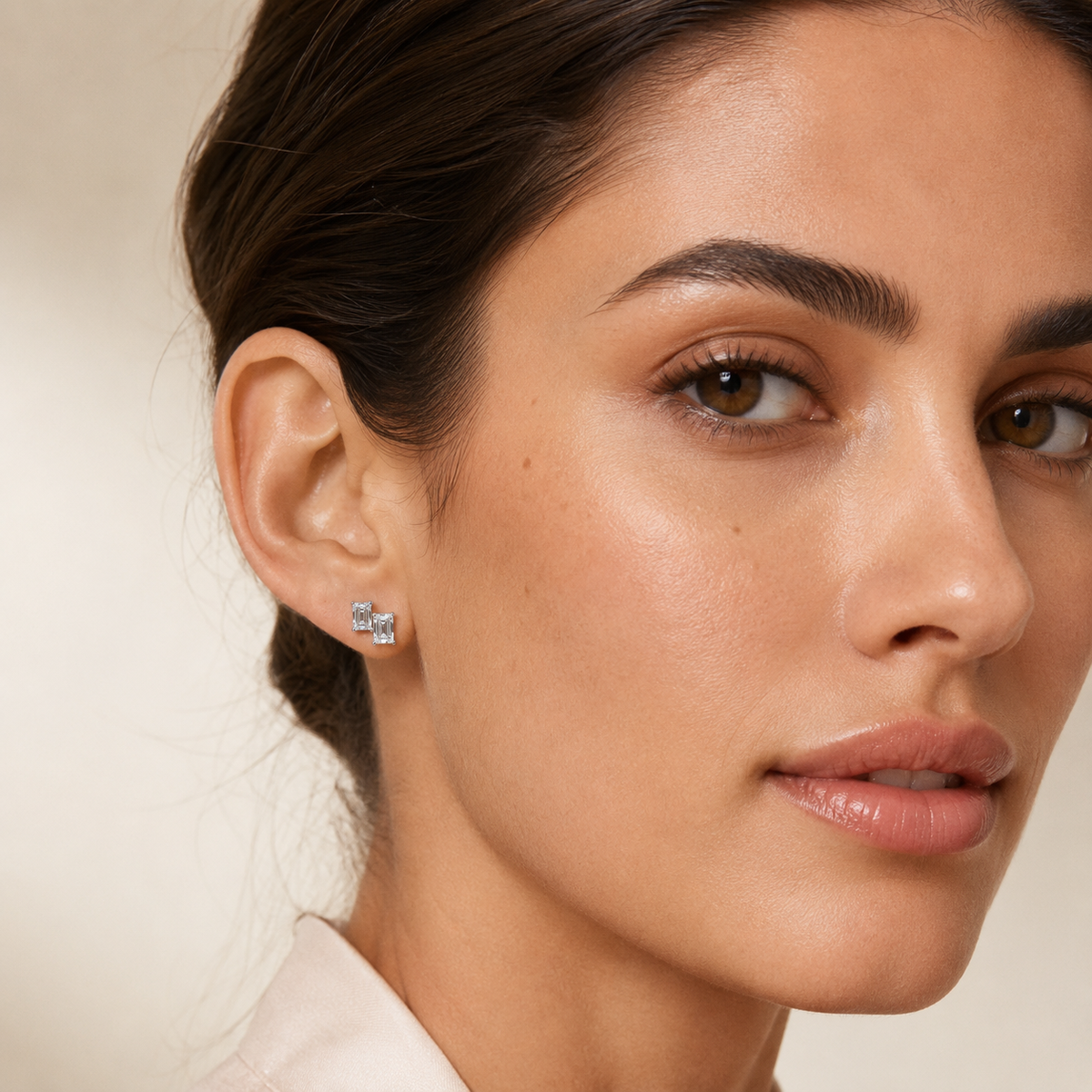 Double Emerald Cut Diamond Stud Earrings