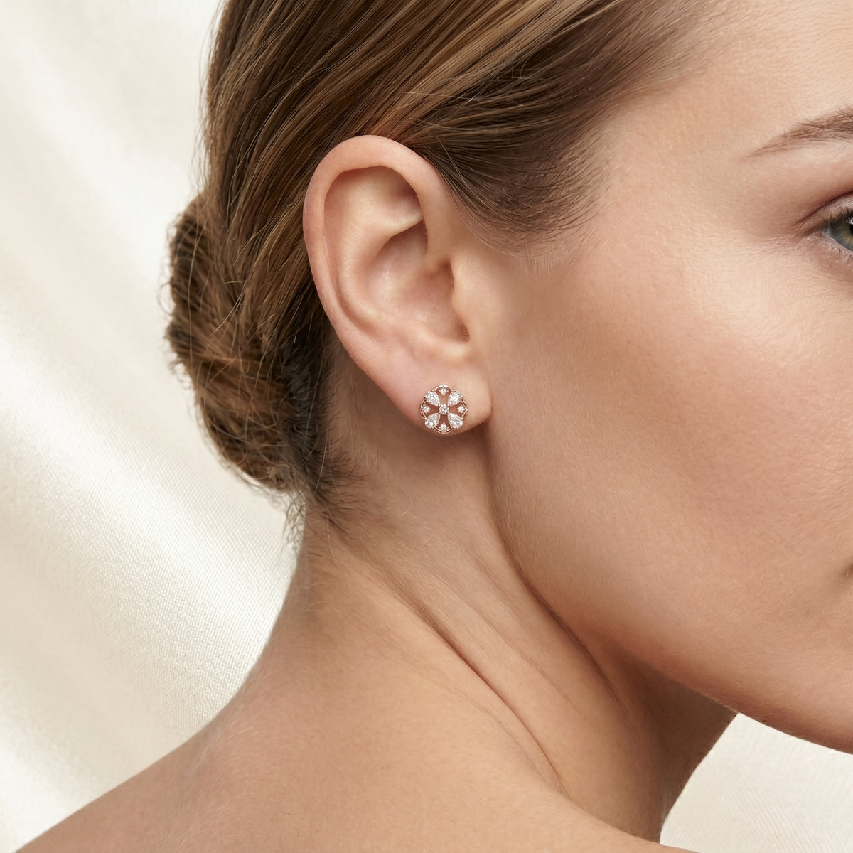 Pear Quatrefoil Diamond Stud Earrings