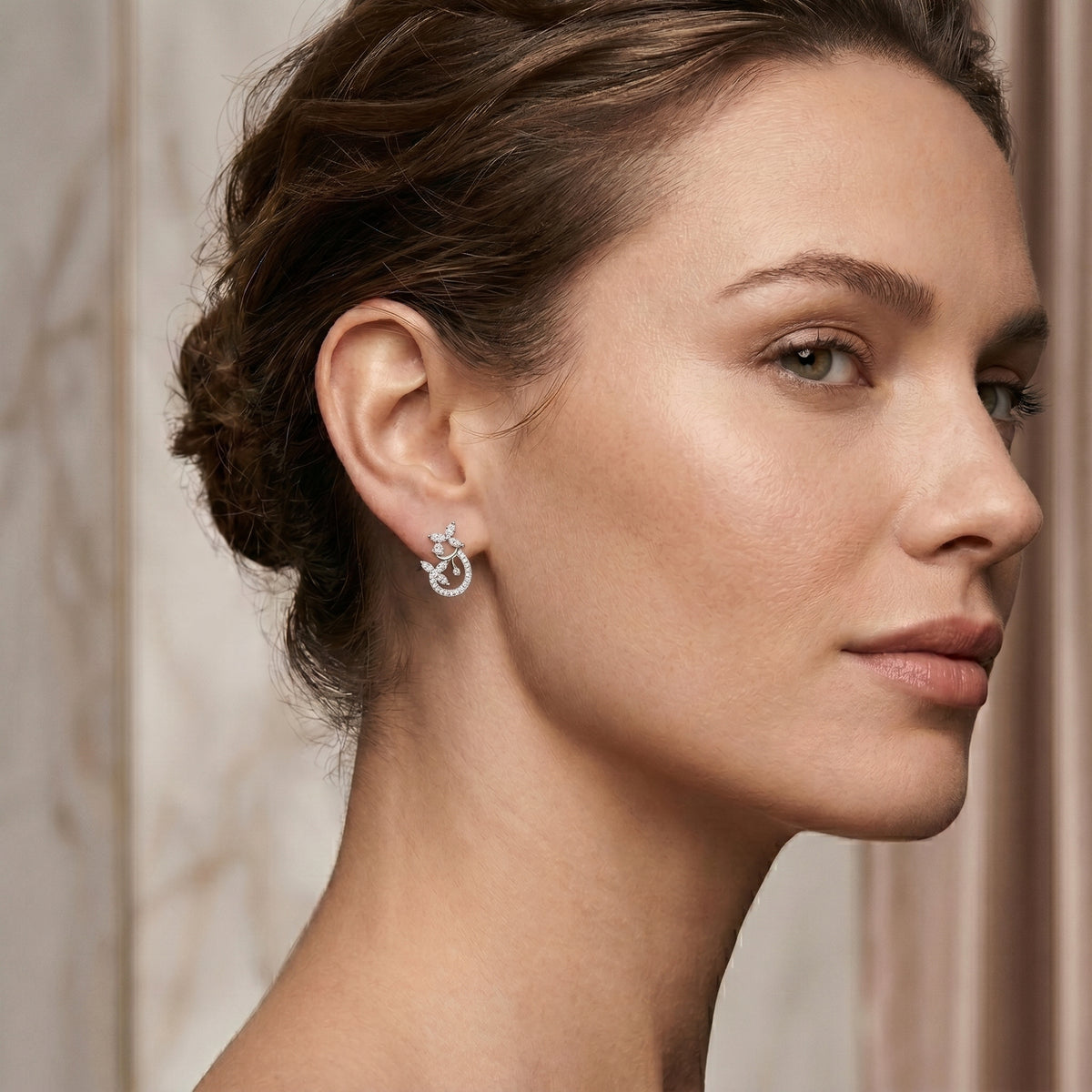 Marquise Leaf and Pavé Circle Diamond Stud Earrings