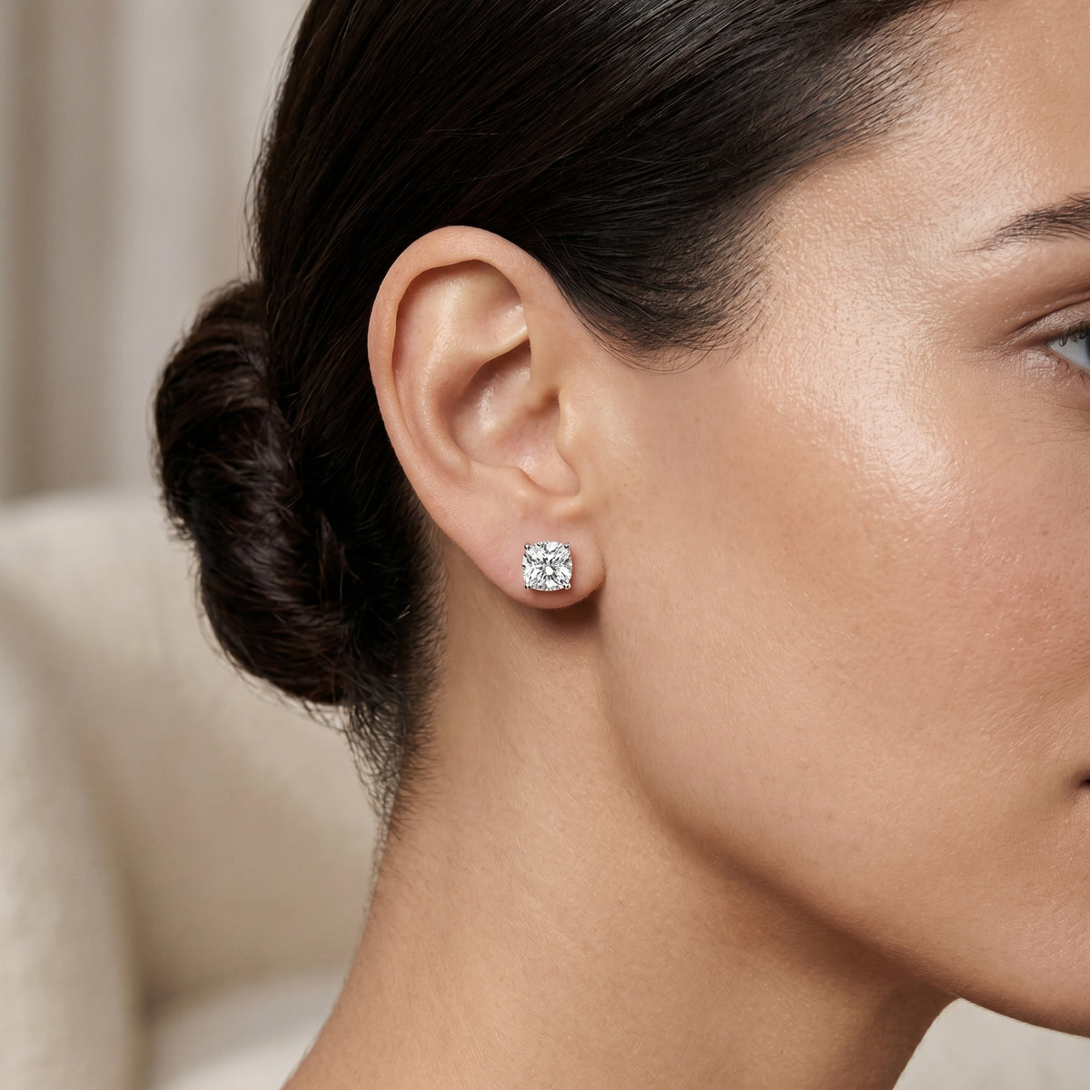 Cushion Solitaire Diamond Stud Earrings