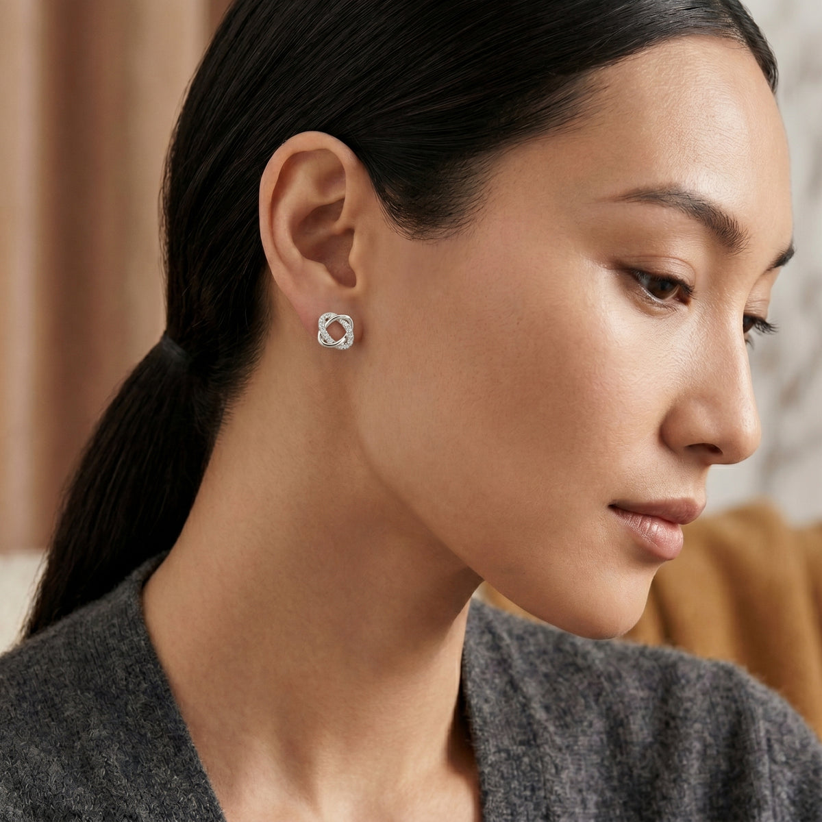 Infinity Knot Pave Diamond Stud Earrings