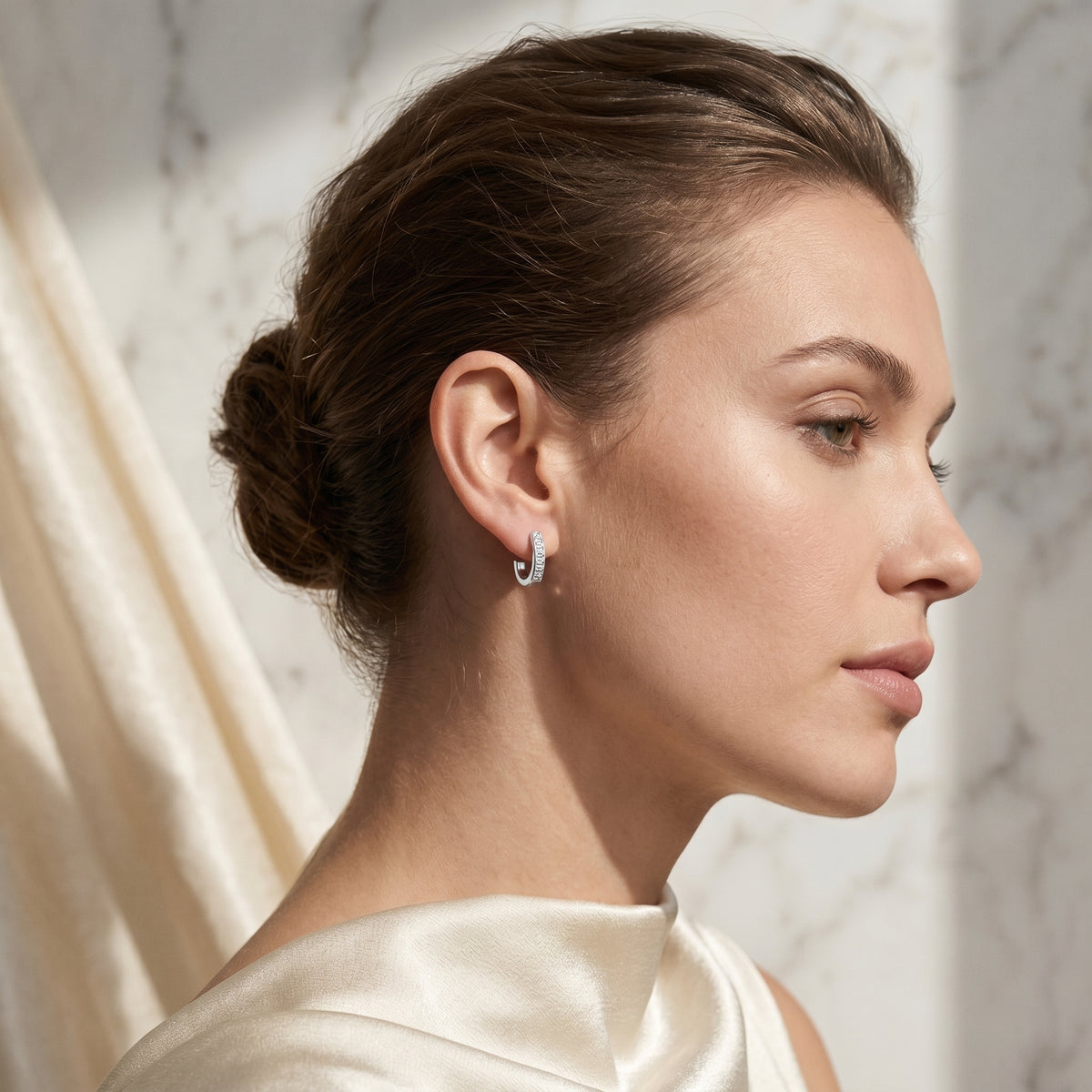 Pave Half Hoop Diamond Earrings
