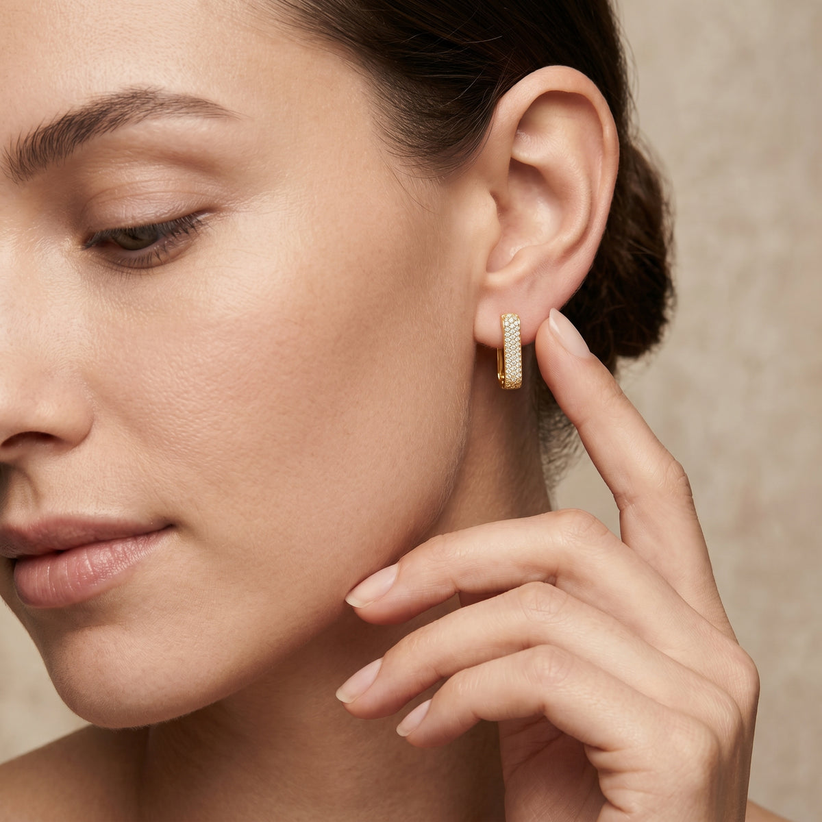 Elongated Pave Rectangle Hoop Diamond Earrings