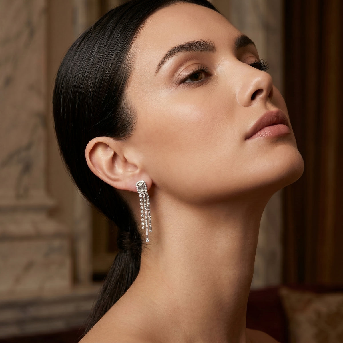 Emerald Cut Tassel Diamond Drop Earrings