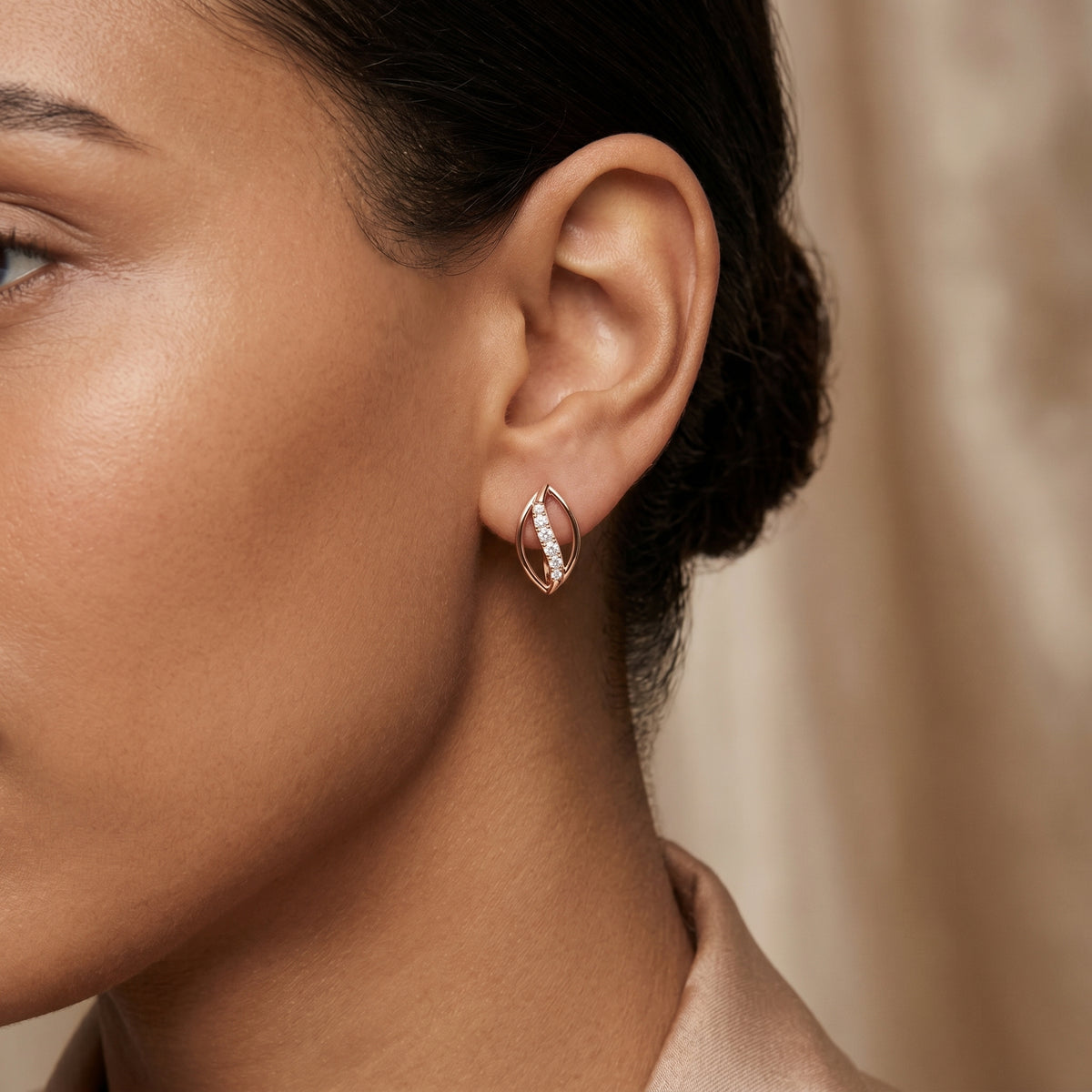 Open Marquise Loop Pave Diamond Stud Earrings