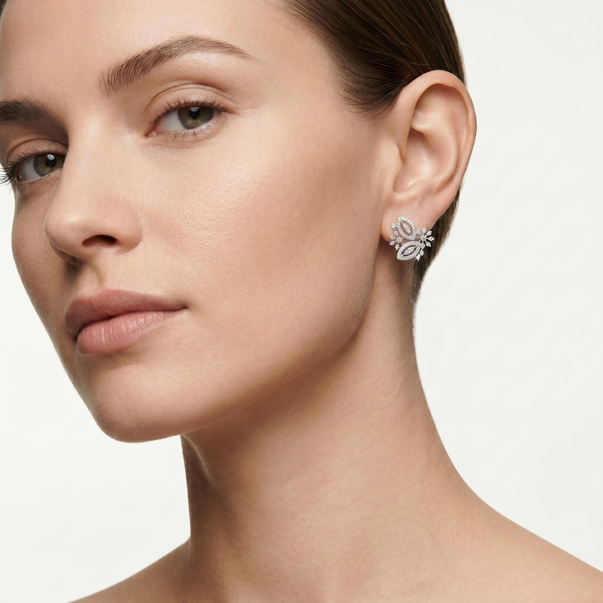 Floral Cascade Pave Diamond Stud Earrings