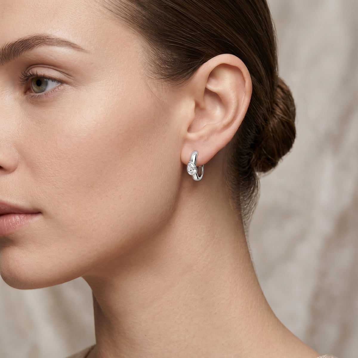 Pear Bezel Huggie Hoop Diamond Earrings