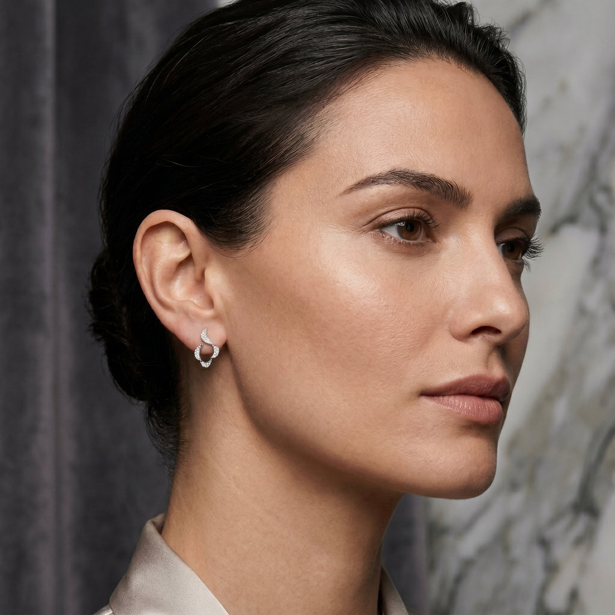 Twisted Ribbon Pave Diamond Hoop Earrings