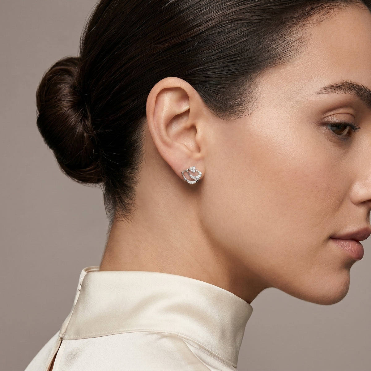 Abstract Arc Pave Diamond Stud Earrings