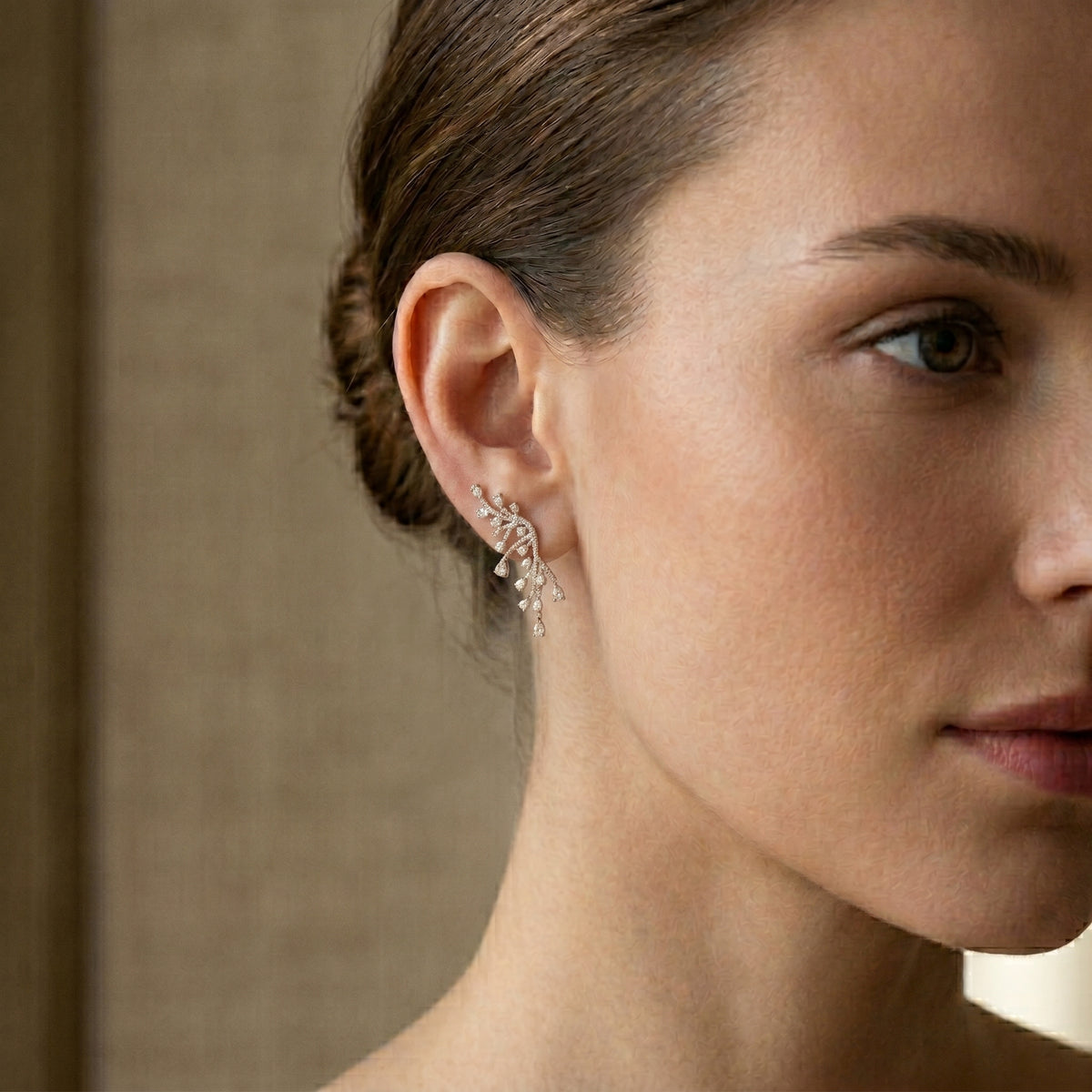 Branch Fringe Pear Diamond Statement Earrings