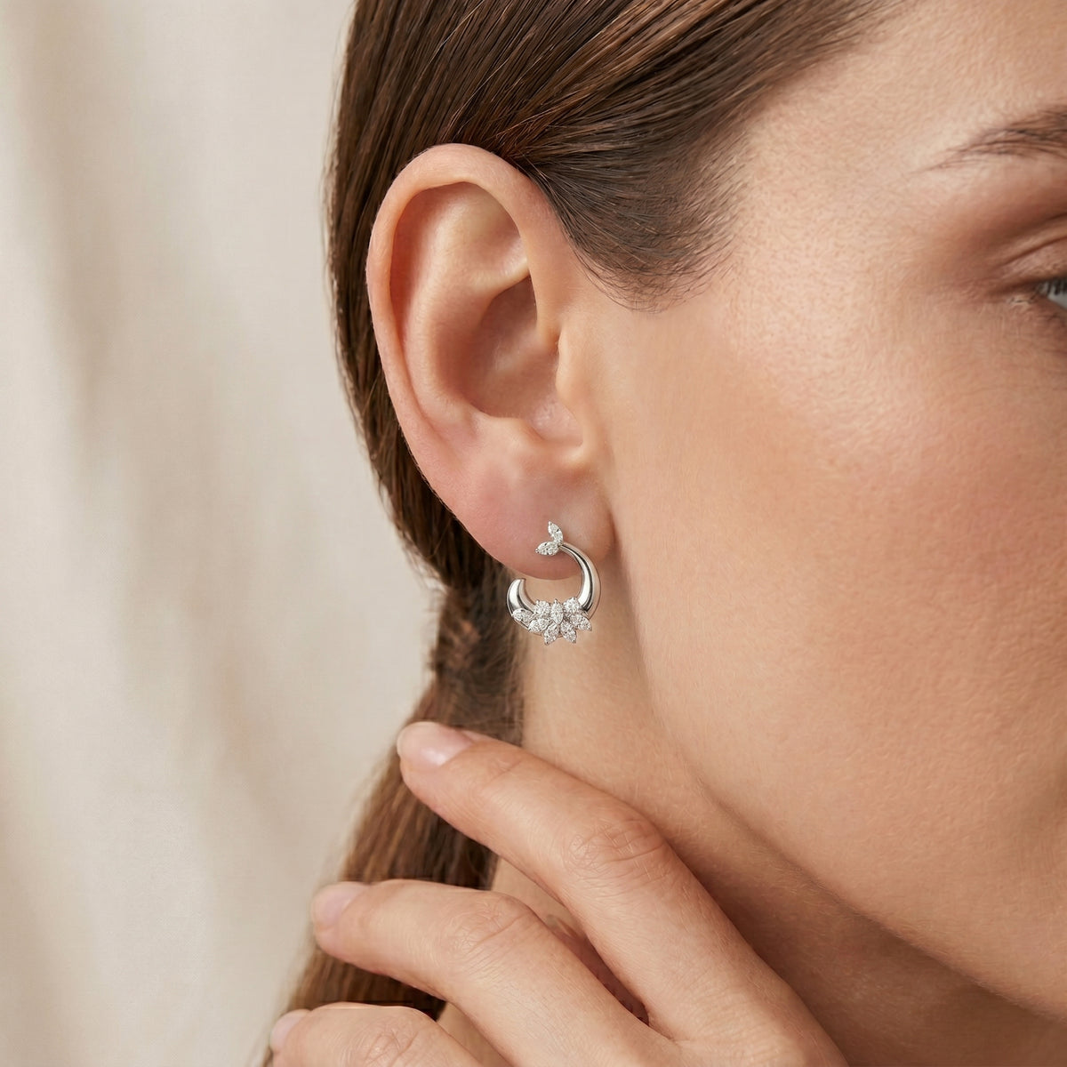 Marquise Accent C Hoop Diamond Earrings