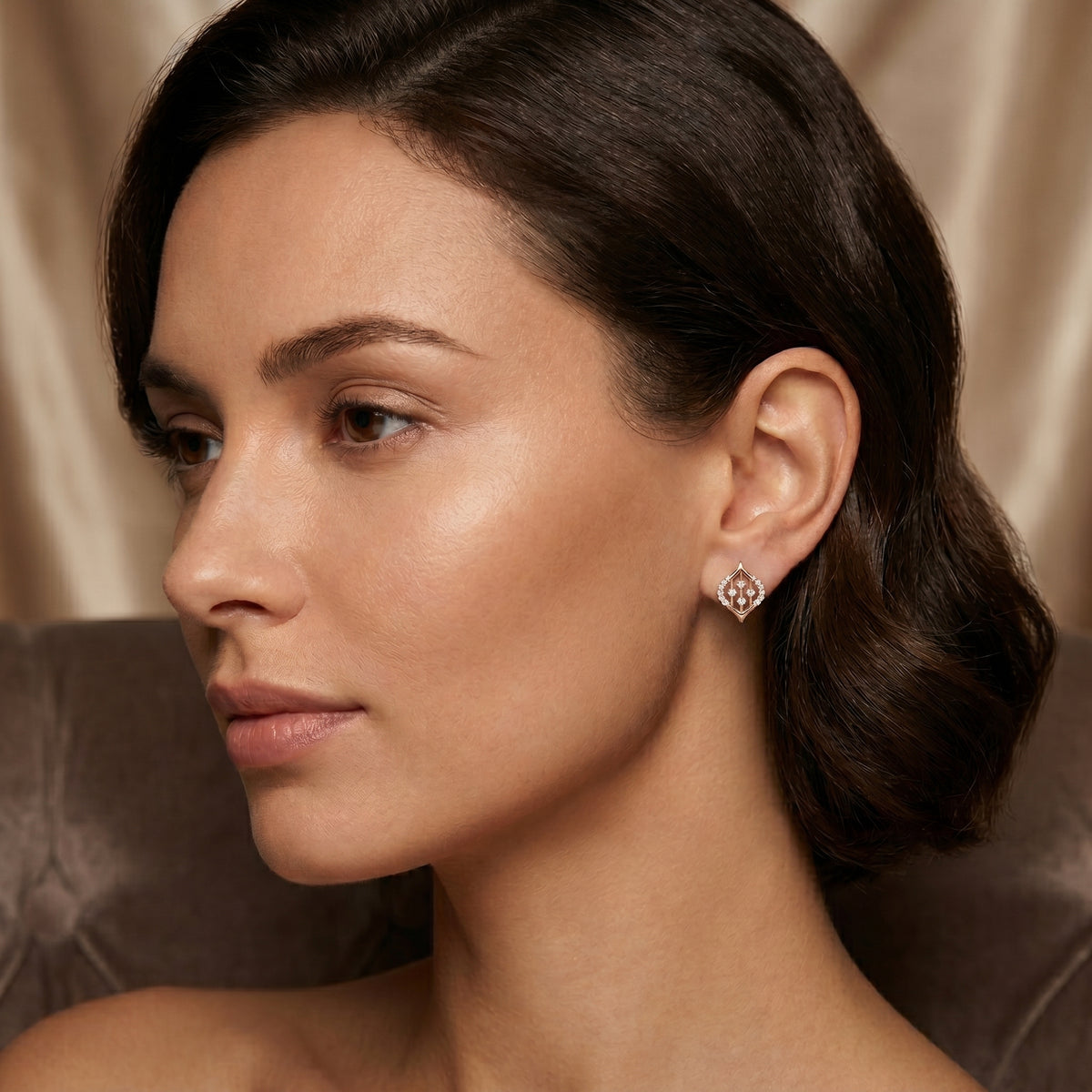 Lotus Shield Pave Diamond Stud Earrings