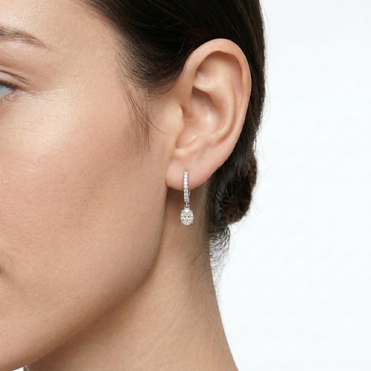 Oval Drop Pave Huggie Diamond Earrings
