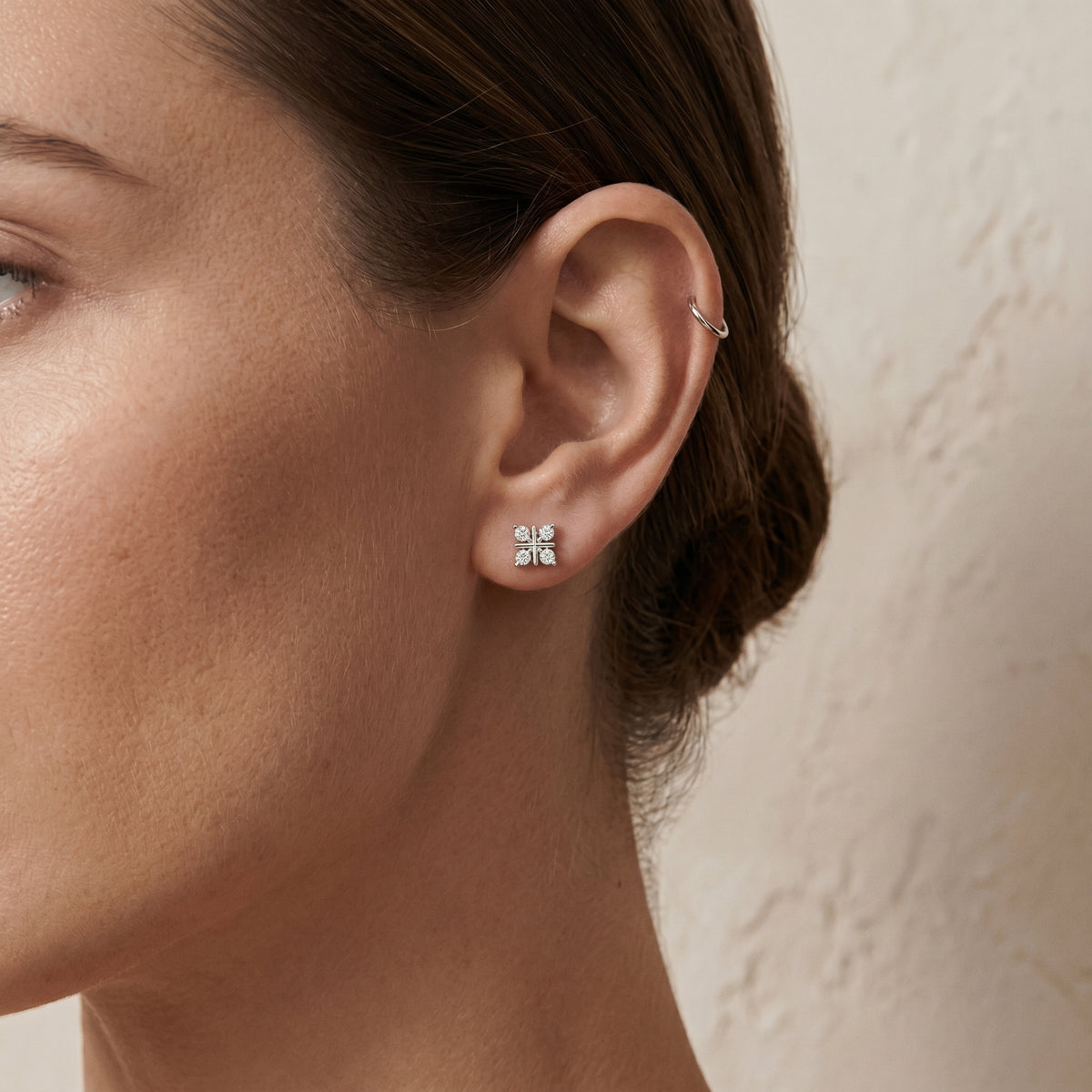 Four Stone Square Diamond Stud Earrings