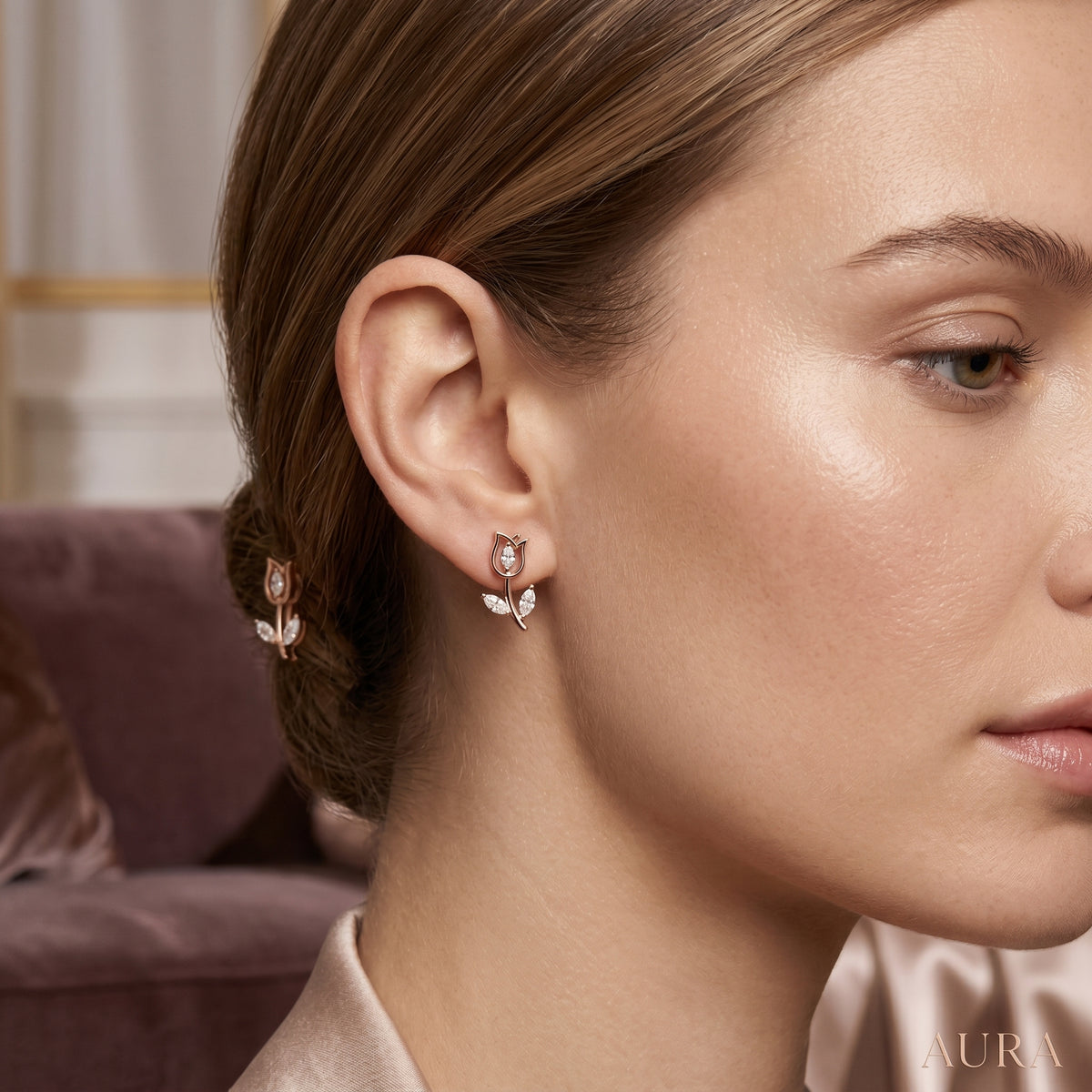 Tulip Marquise Diamond Stud Earrings
