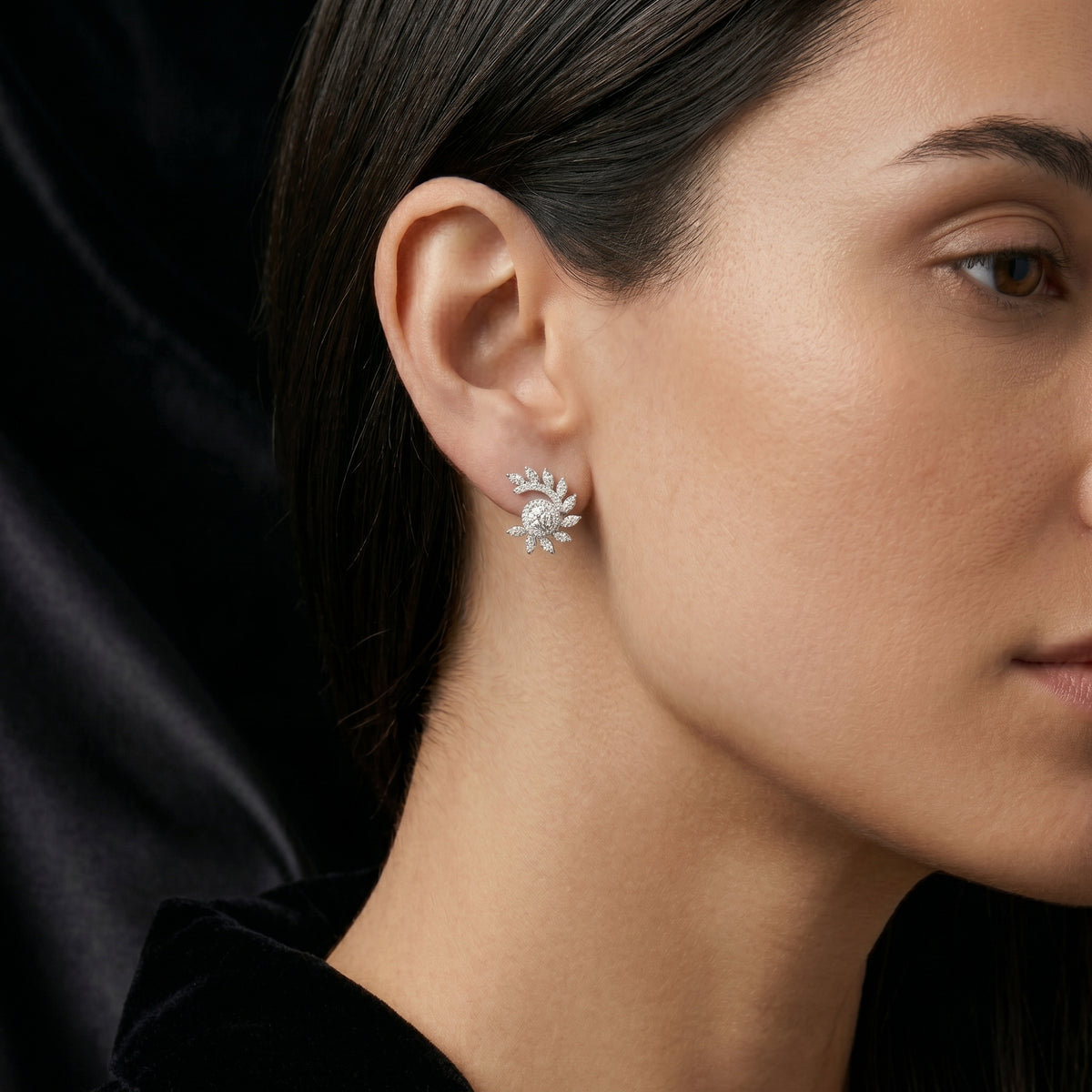 Round Halo Marquise Spray Diamond Stud Earrings