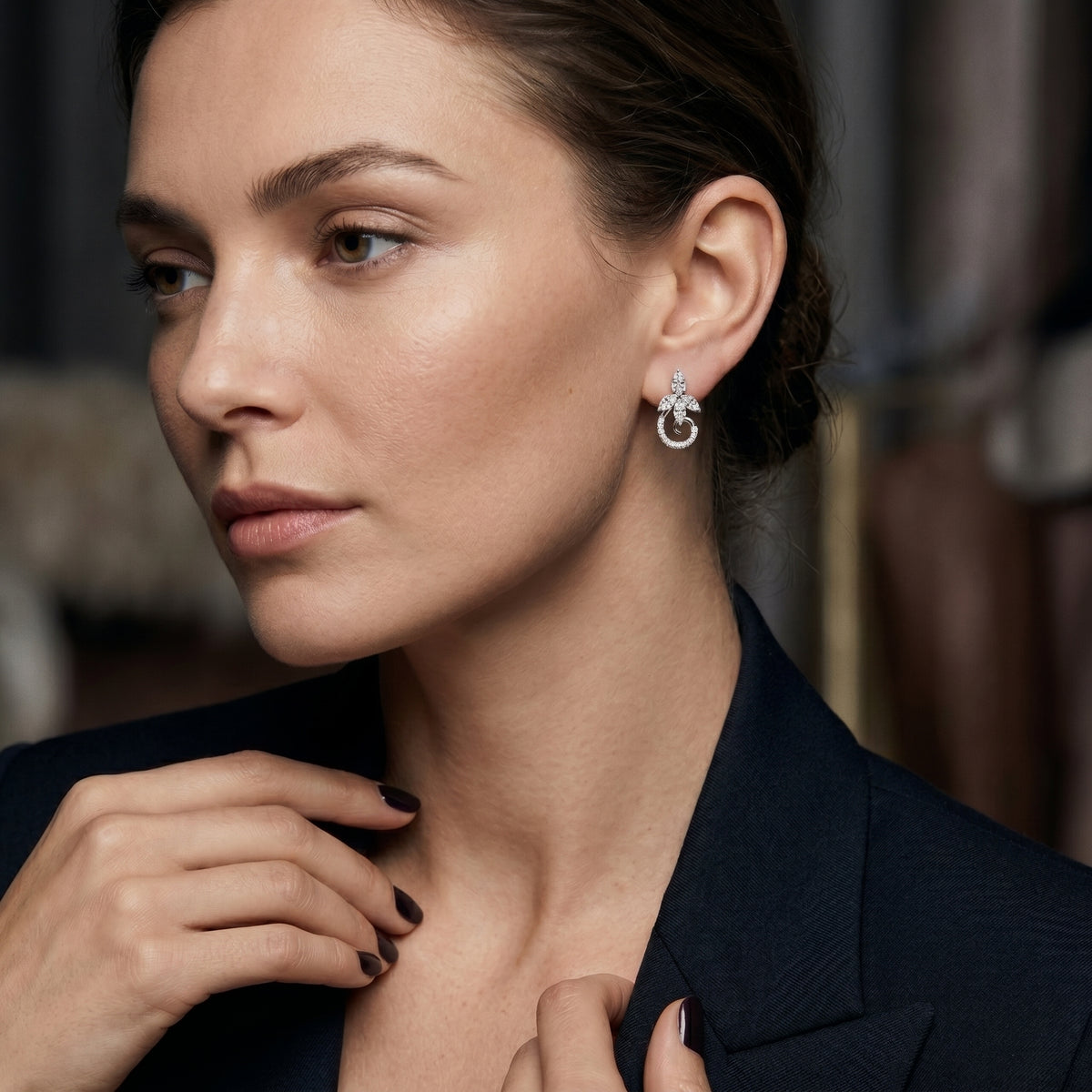 Pear and Marquise Leaf Diamond Stud Earrings