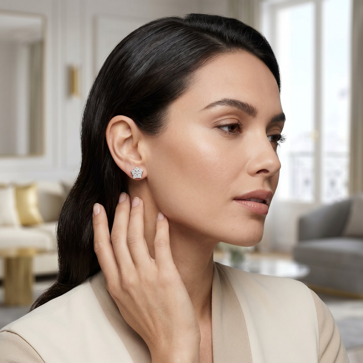 Princess Star Cluster Diamond Stud Earrings