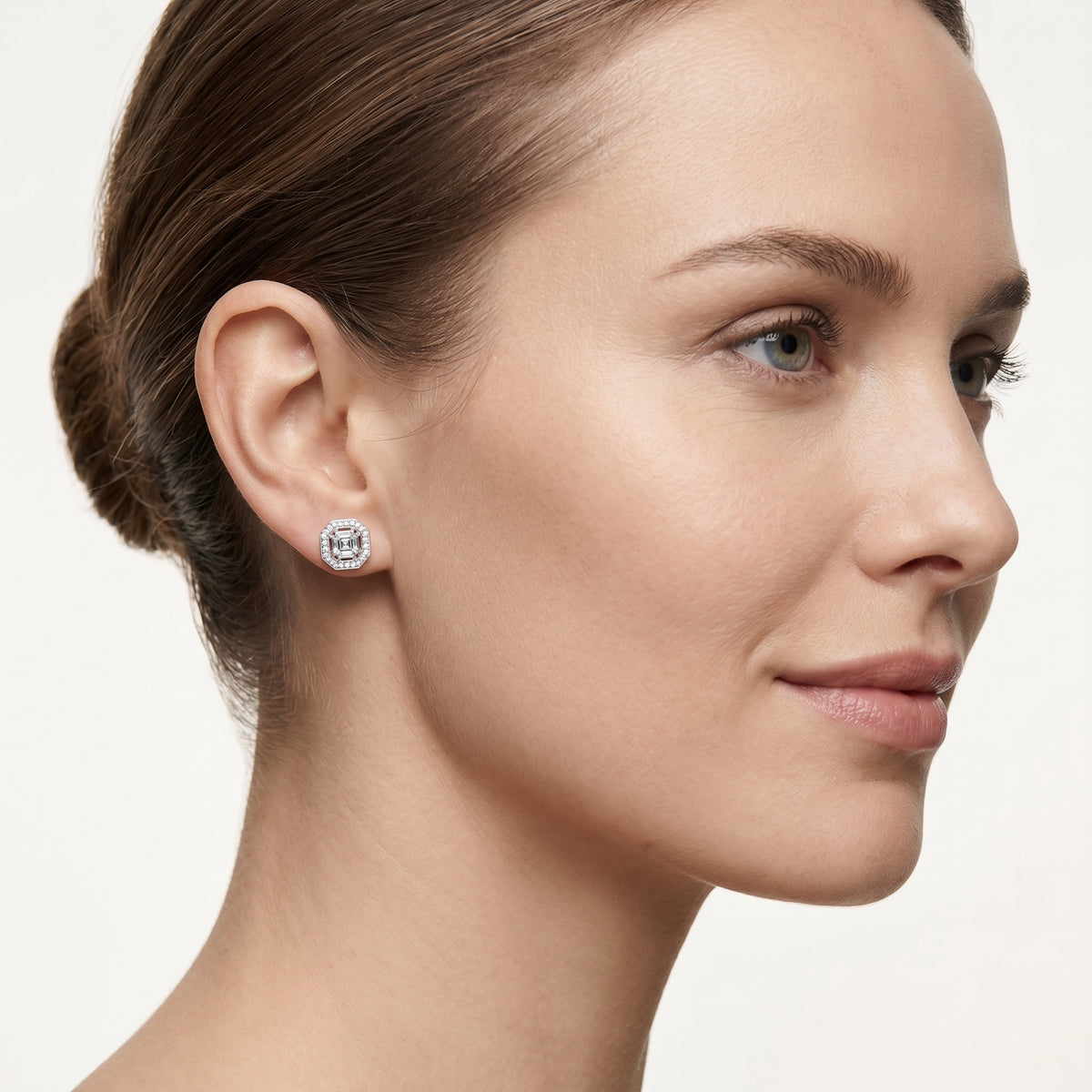 Asscher Octagon Halo Diamond Stud Earrings
