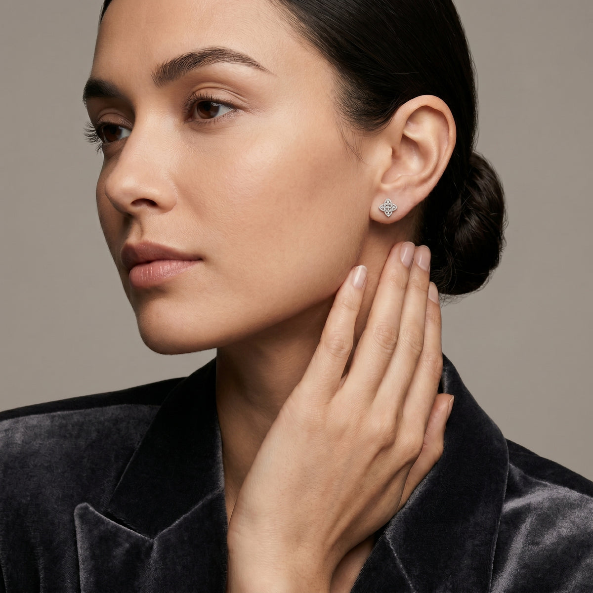 Quatrefoil Star Pave Diamond Stud Earrings