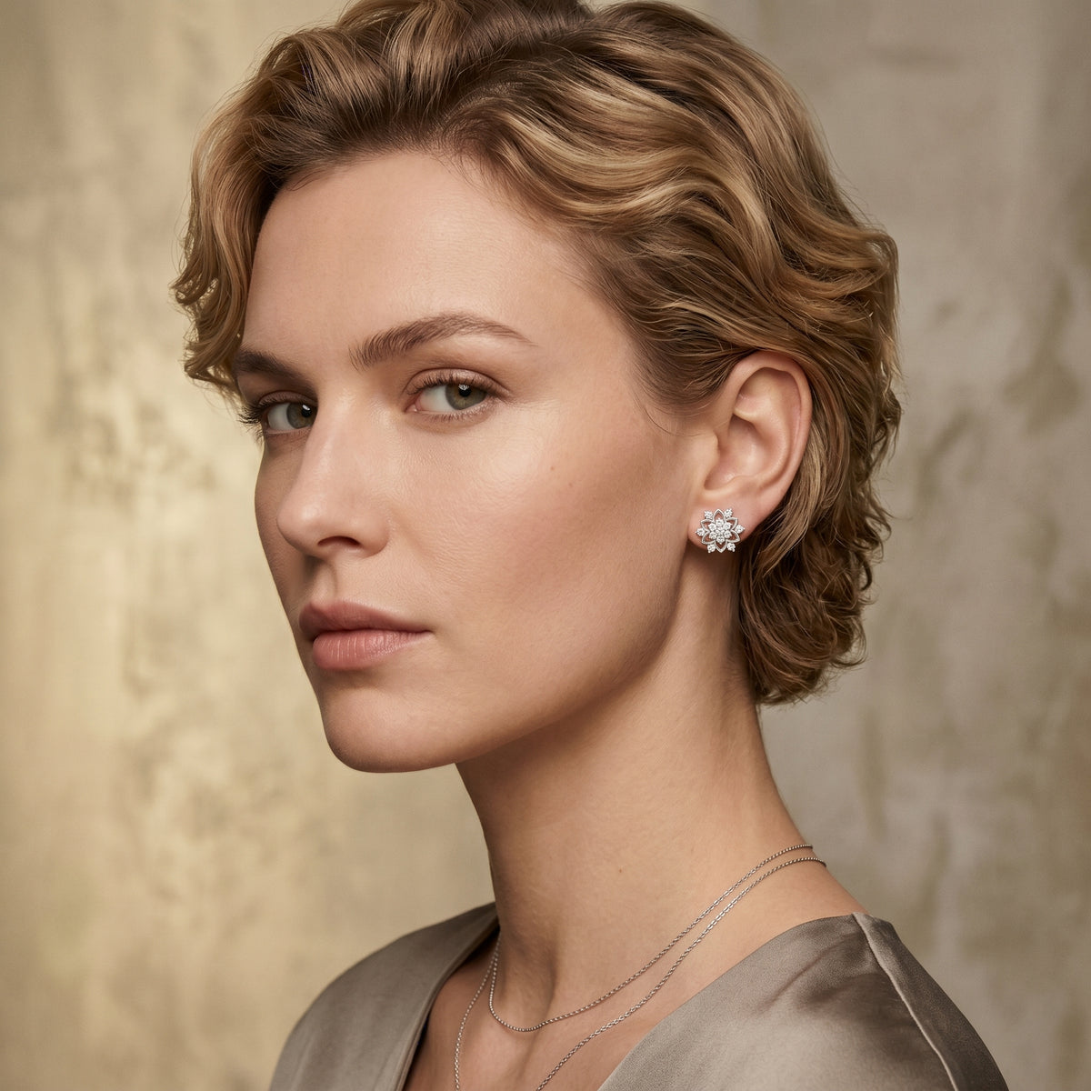 Lotus Star Cluster Diamond Stud Earrings