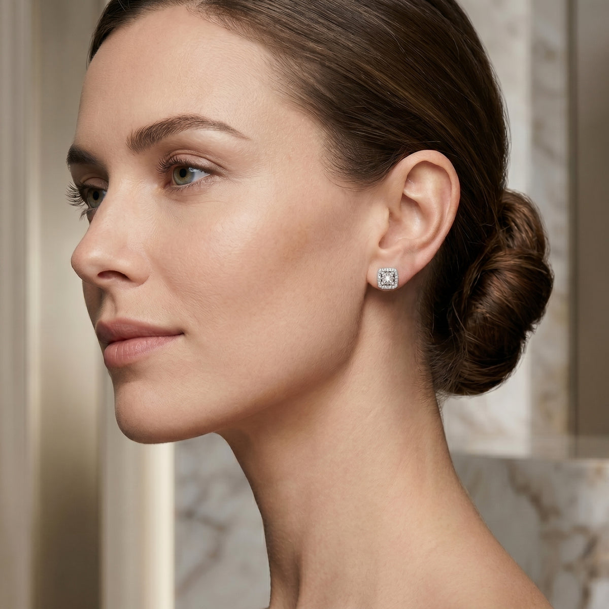Cushion Square Pave Halo Diamond Stud Earrings