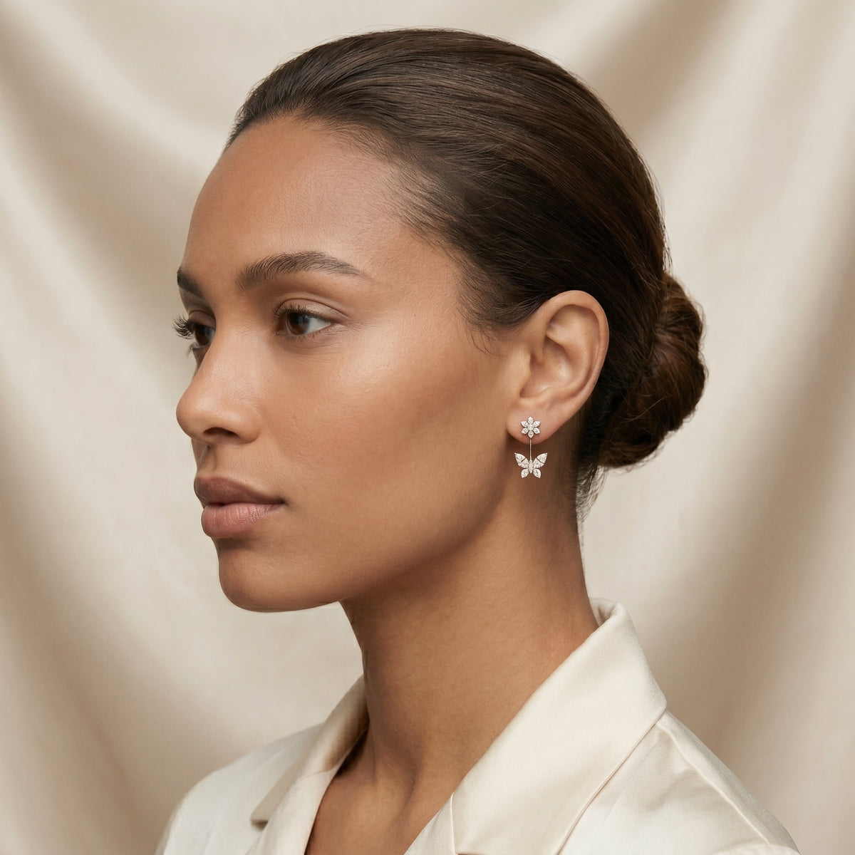 Pear Flower and Marquise Butterfly Drop Diamond Earrings