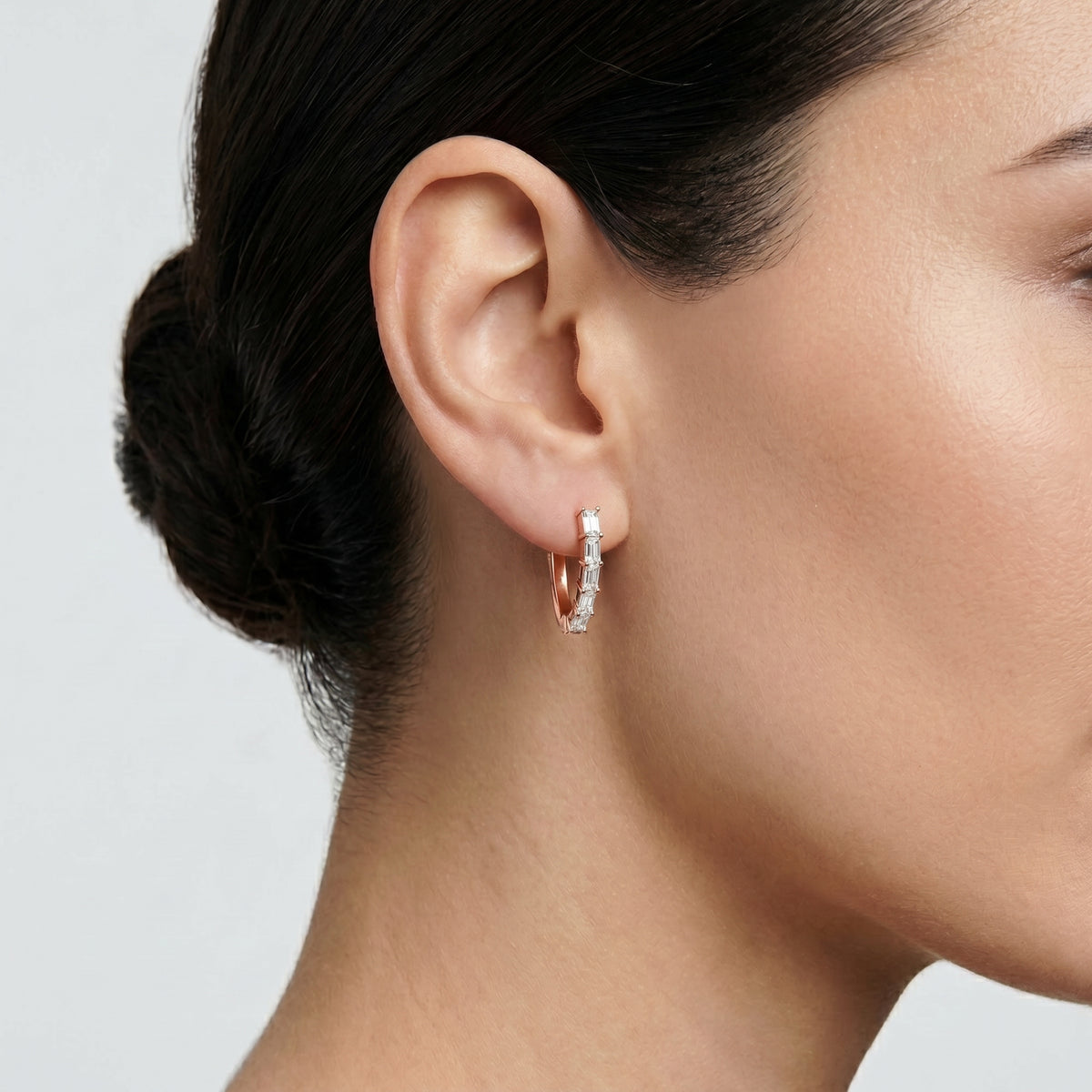 Baguette V Huggie Diamond Earrings