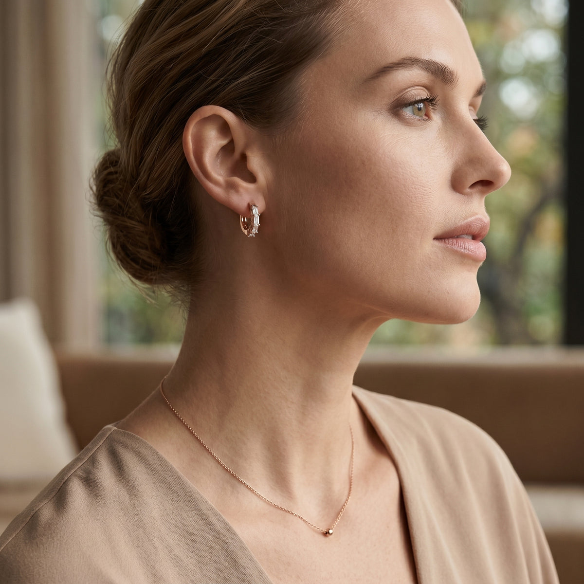 Baguette Channel Diamond Huggie Earrings
