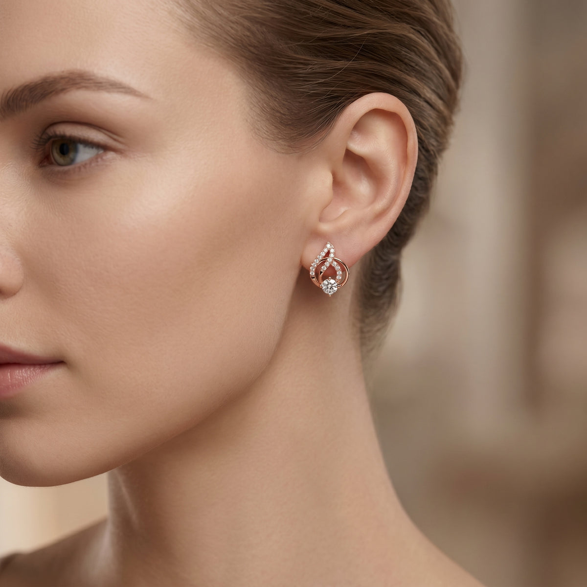 Flame Halo Round Diamond Stud Earrings