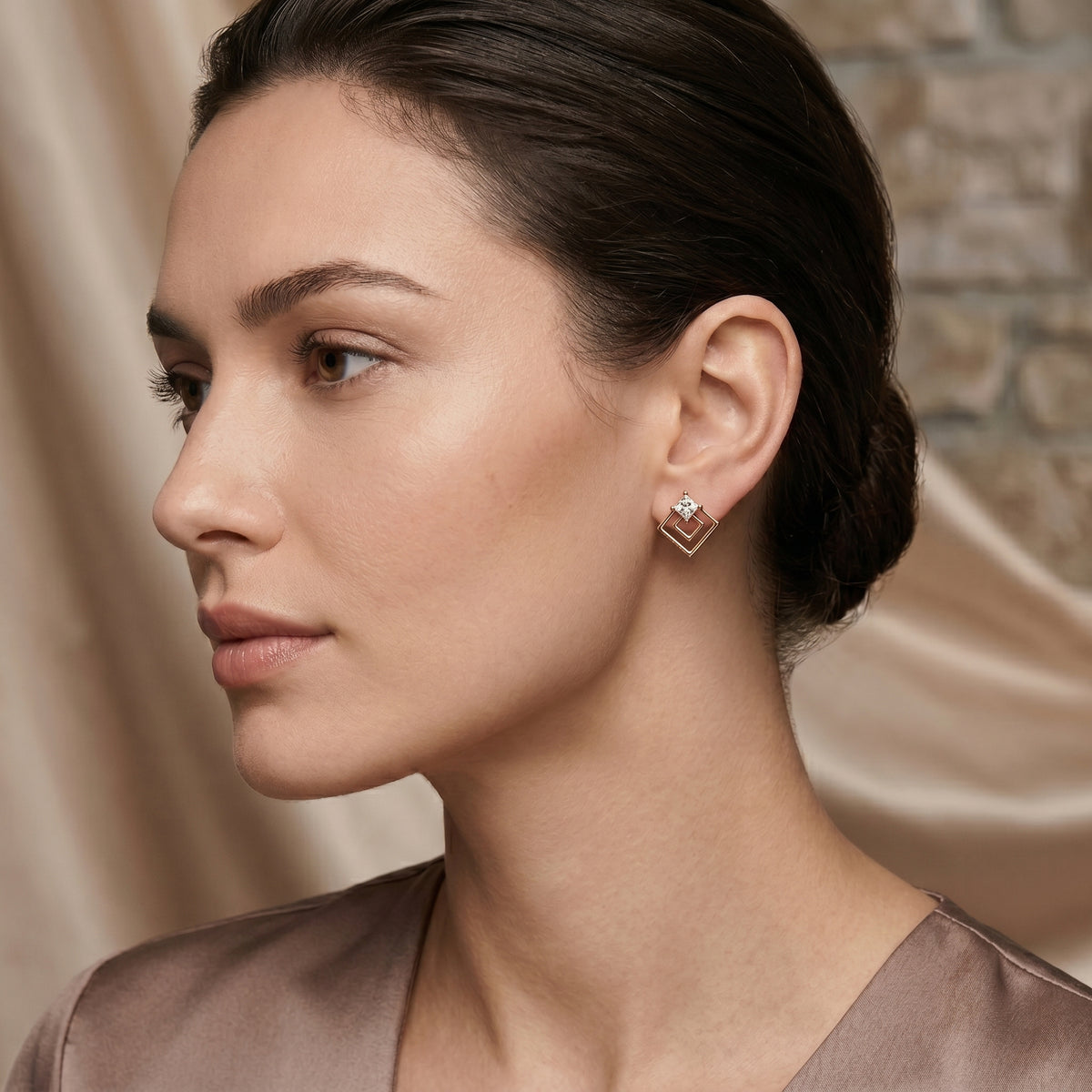 Kite Princess Square Frame Diamond Stud Earrings