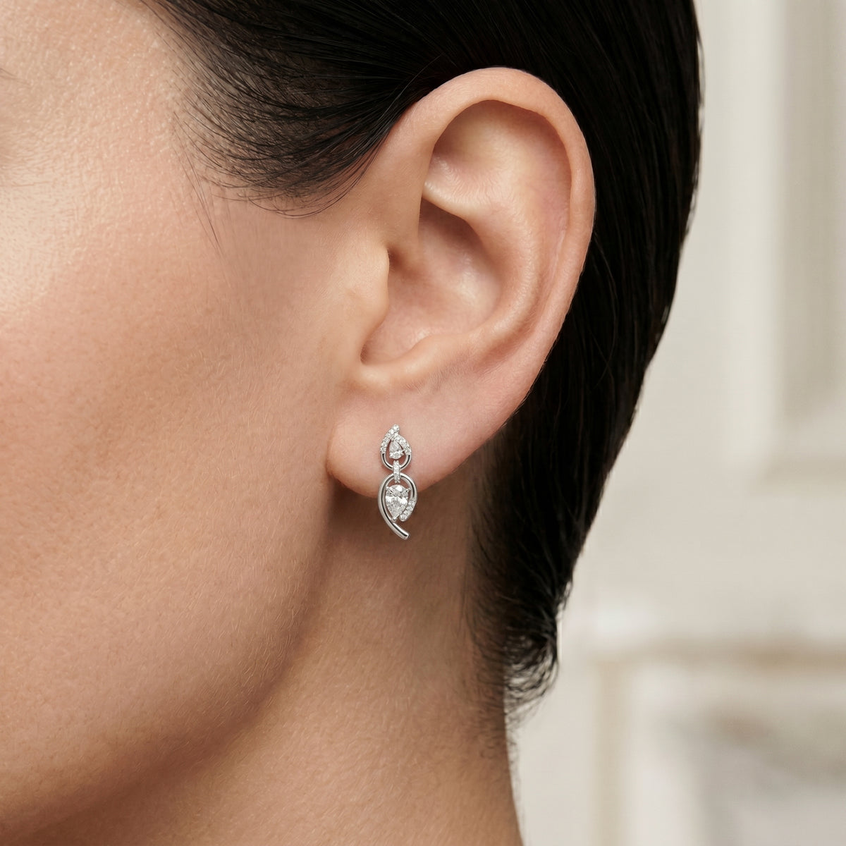 Pear Cascade Open Frame Diamond Drop Earrings